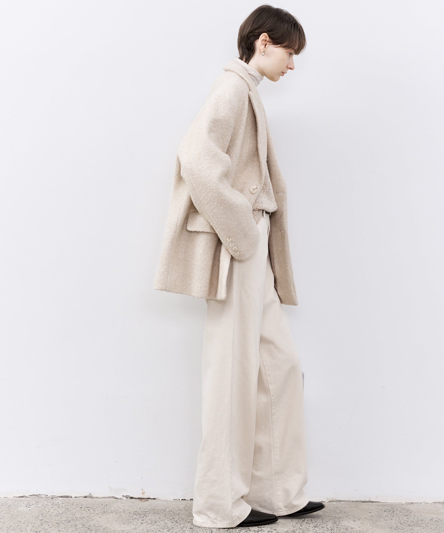 Wool-Blend Oversized Tailored Jacket with Shoulder Pads