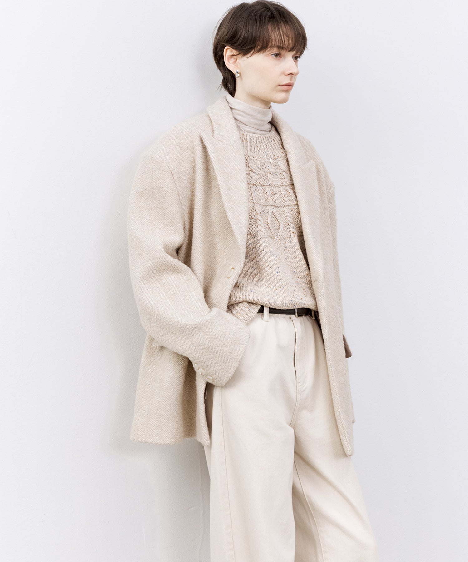 Wool-Blend Oversized Tailored Jacket with Shoulder Pads