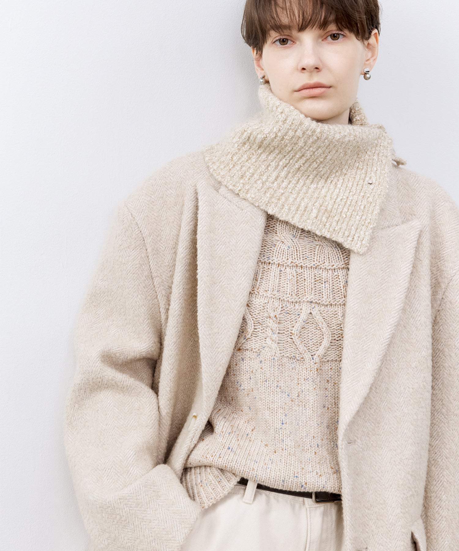 Wool-Blend Oversized Tailored Jacket with Shoulder Pads