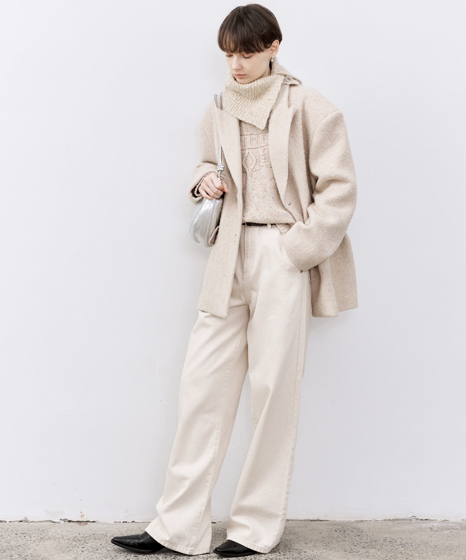 Wool-Blend Oversized Tailored Jacket with Shoulder Pads