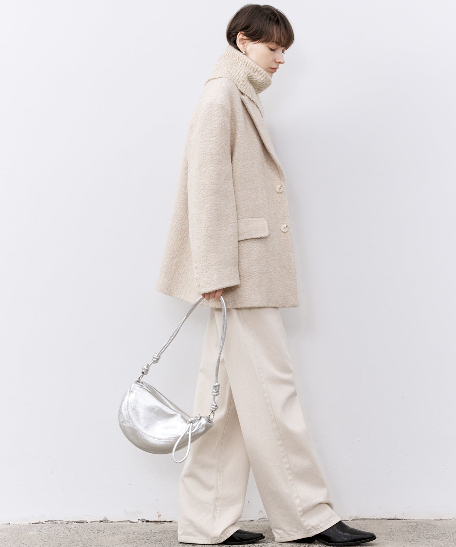 Wool-Blend Oversized Tailored Jacket with Shoulder Pads