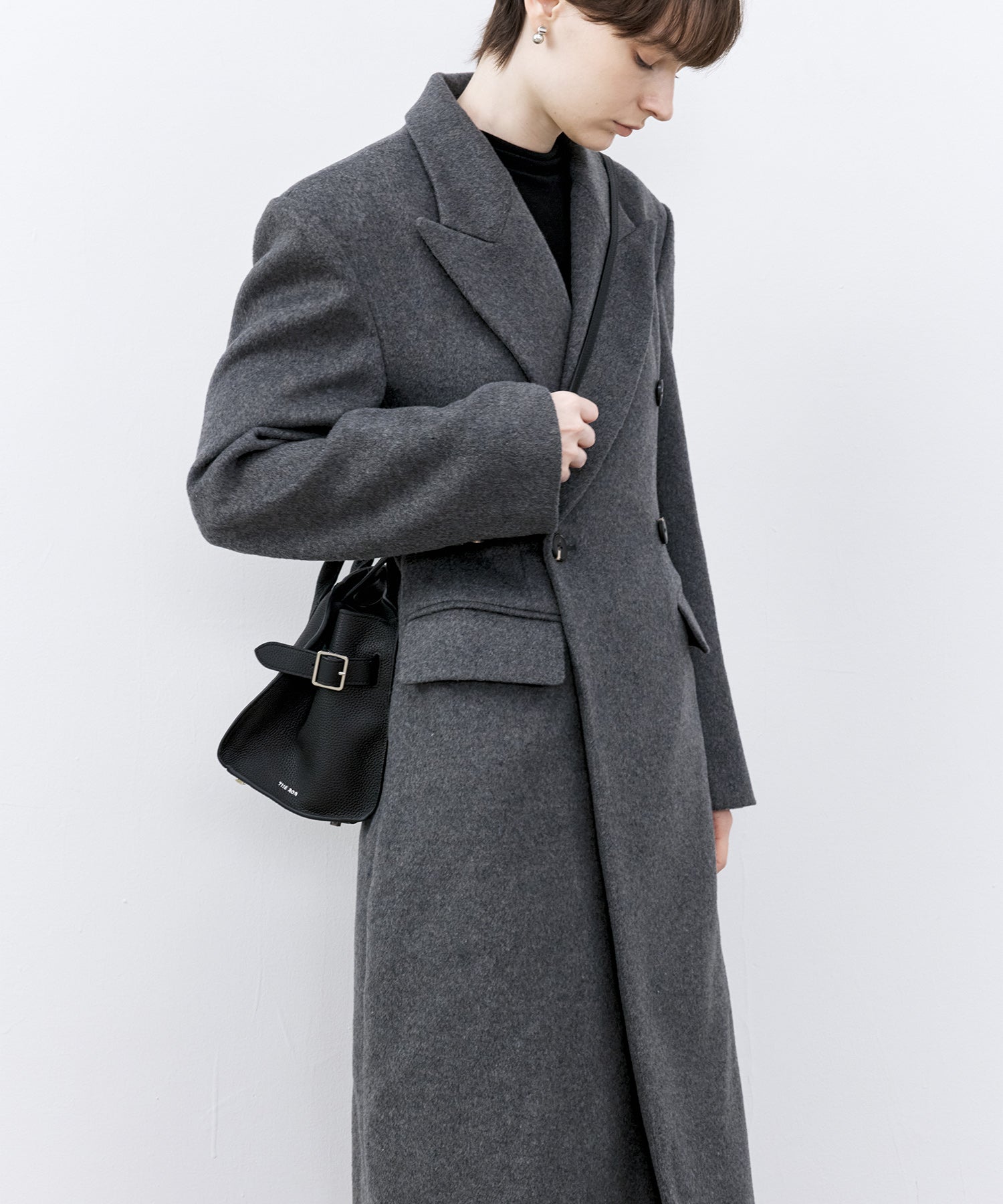 Structured Wool Long Coat with Padded Shoulders