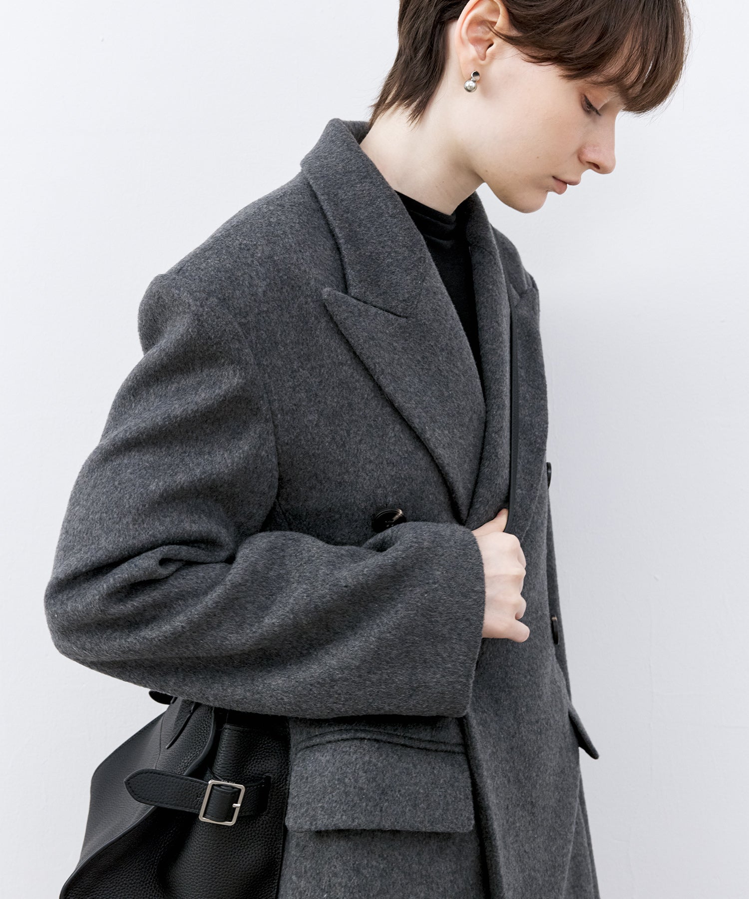 Structured Wool Long Coat with Padded Shoulders