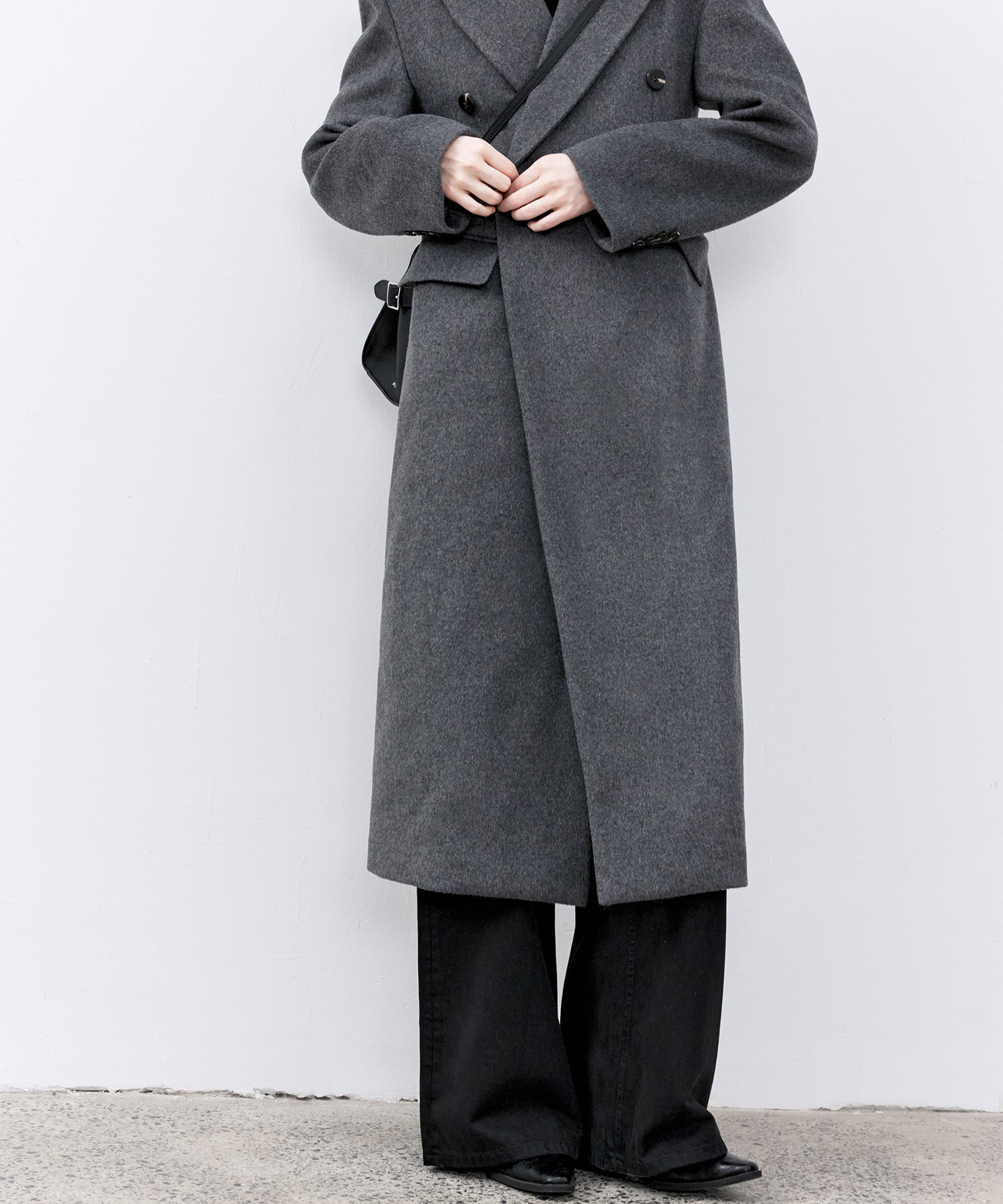 Structured Wool Long Coat with Padded Shoulders
