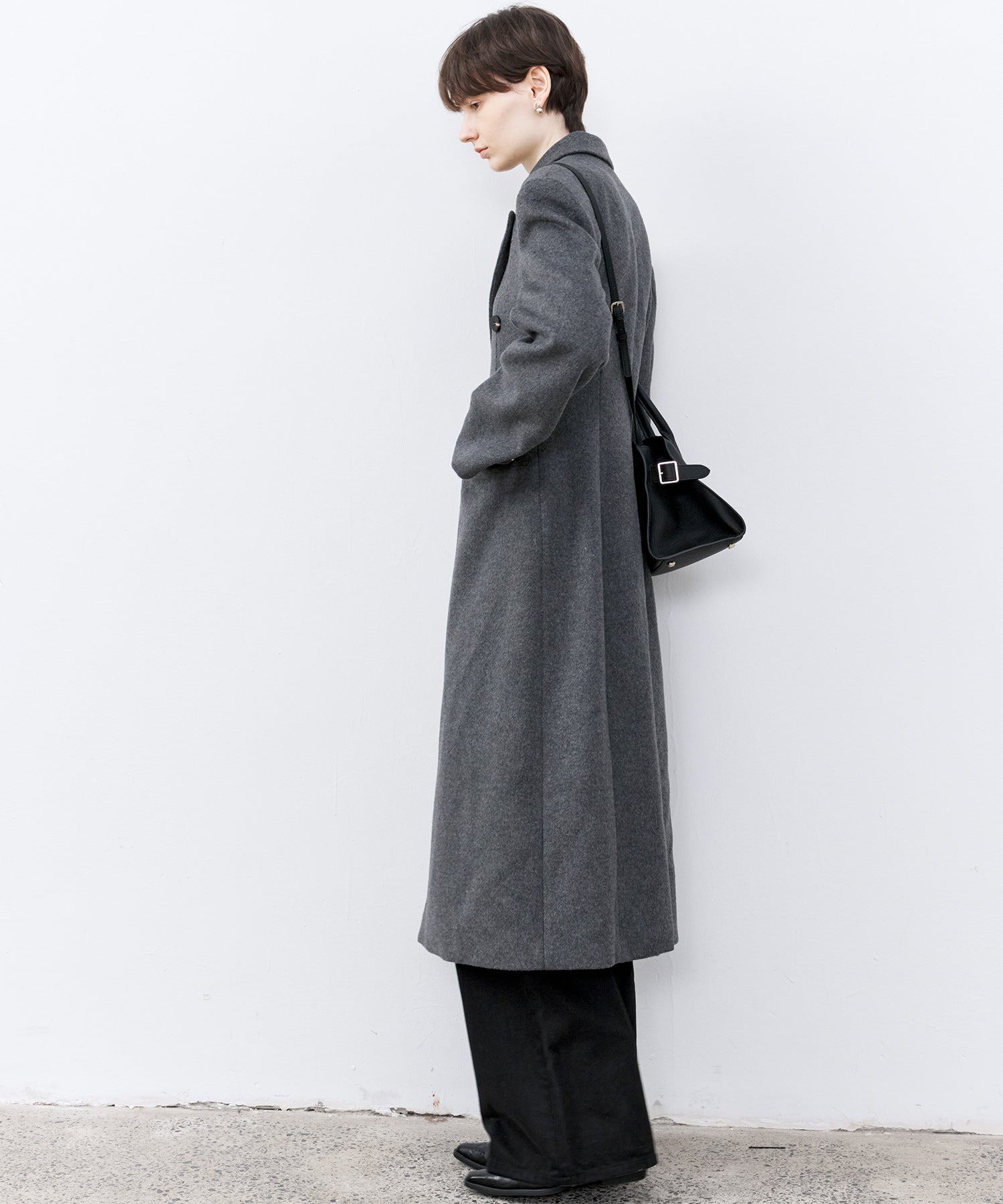 Structured Wool Long Coat with Padded Shoulders