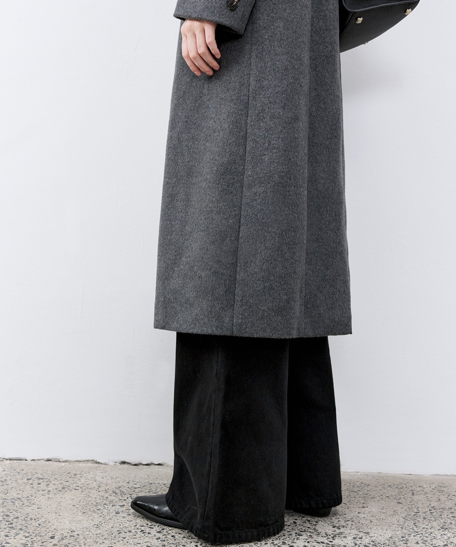 Structured Wool Long Coat with Padded Shoulders