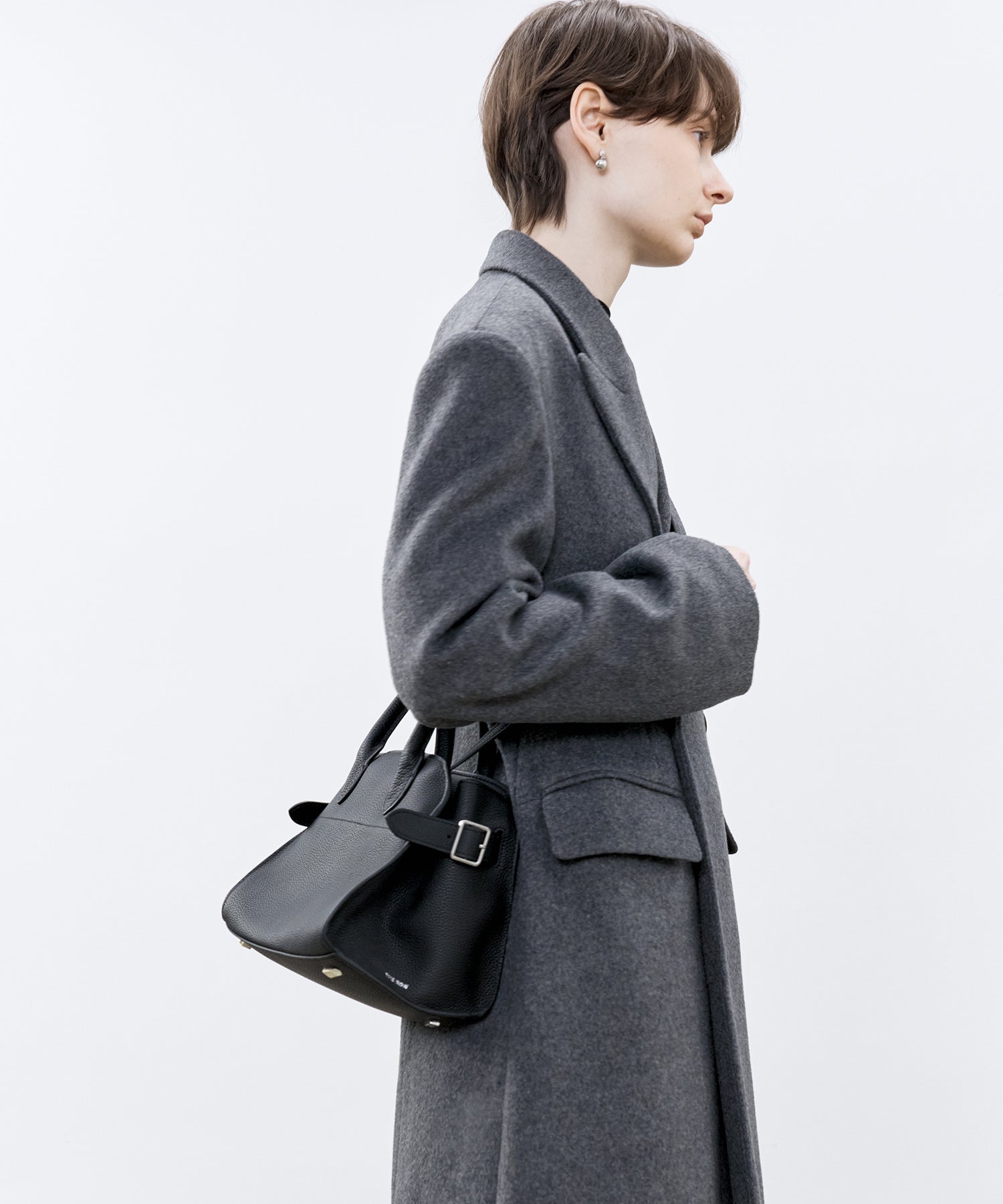 Structured Wool Long Coat with Padded Shoulders