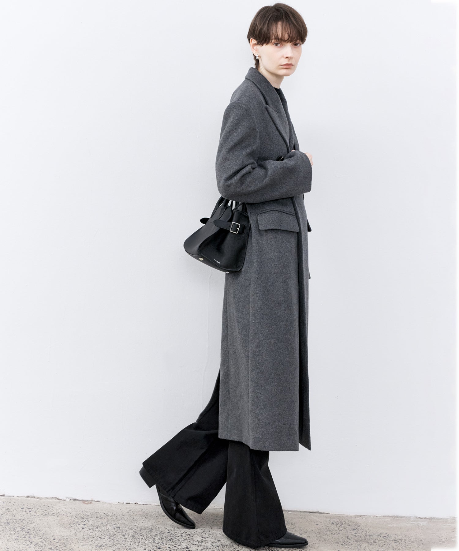 Structured Wool Long Coat with Padded Shoulders