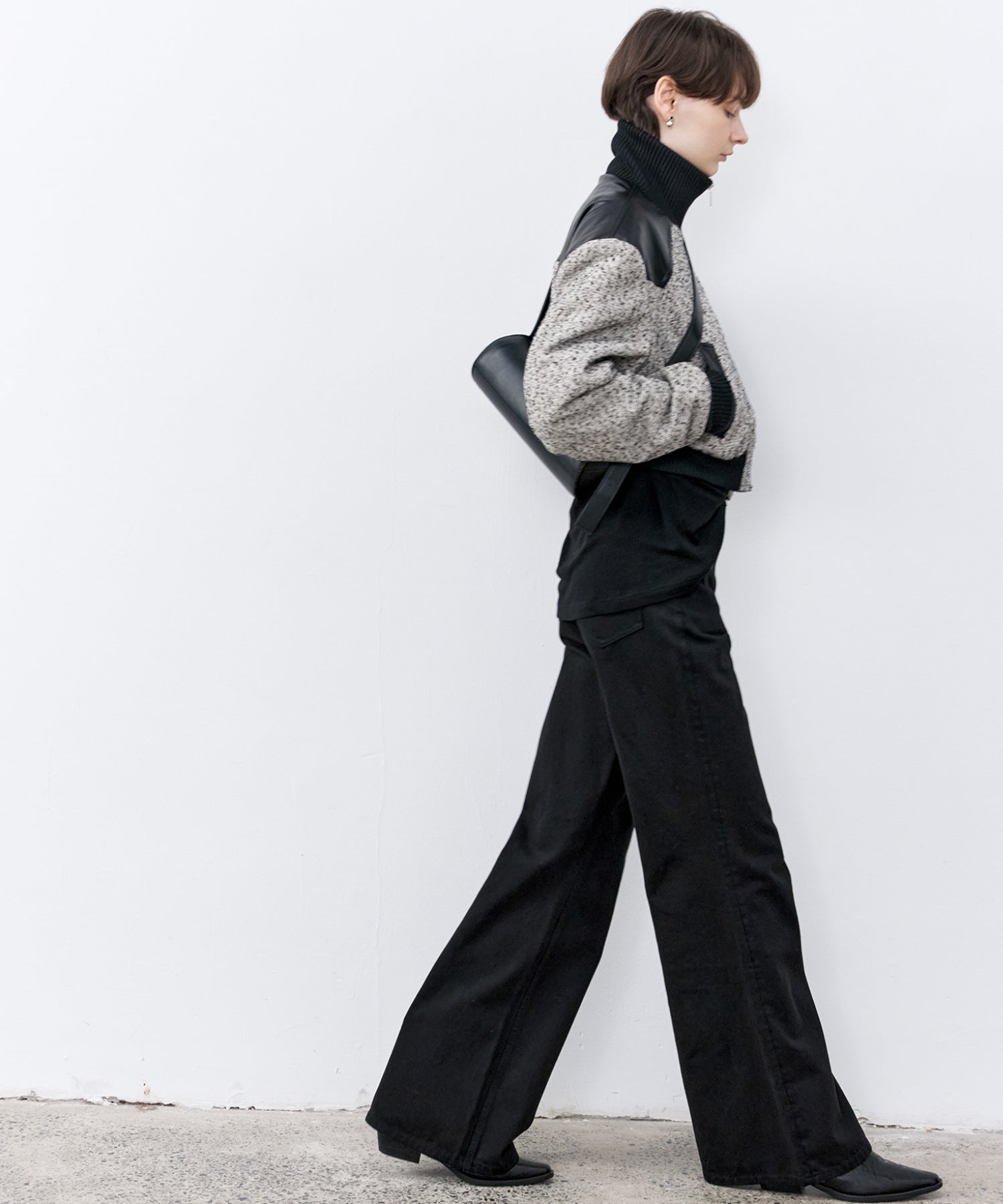 Textured Panel Short Puffer Jacket with Ribbed Stand Collar