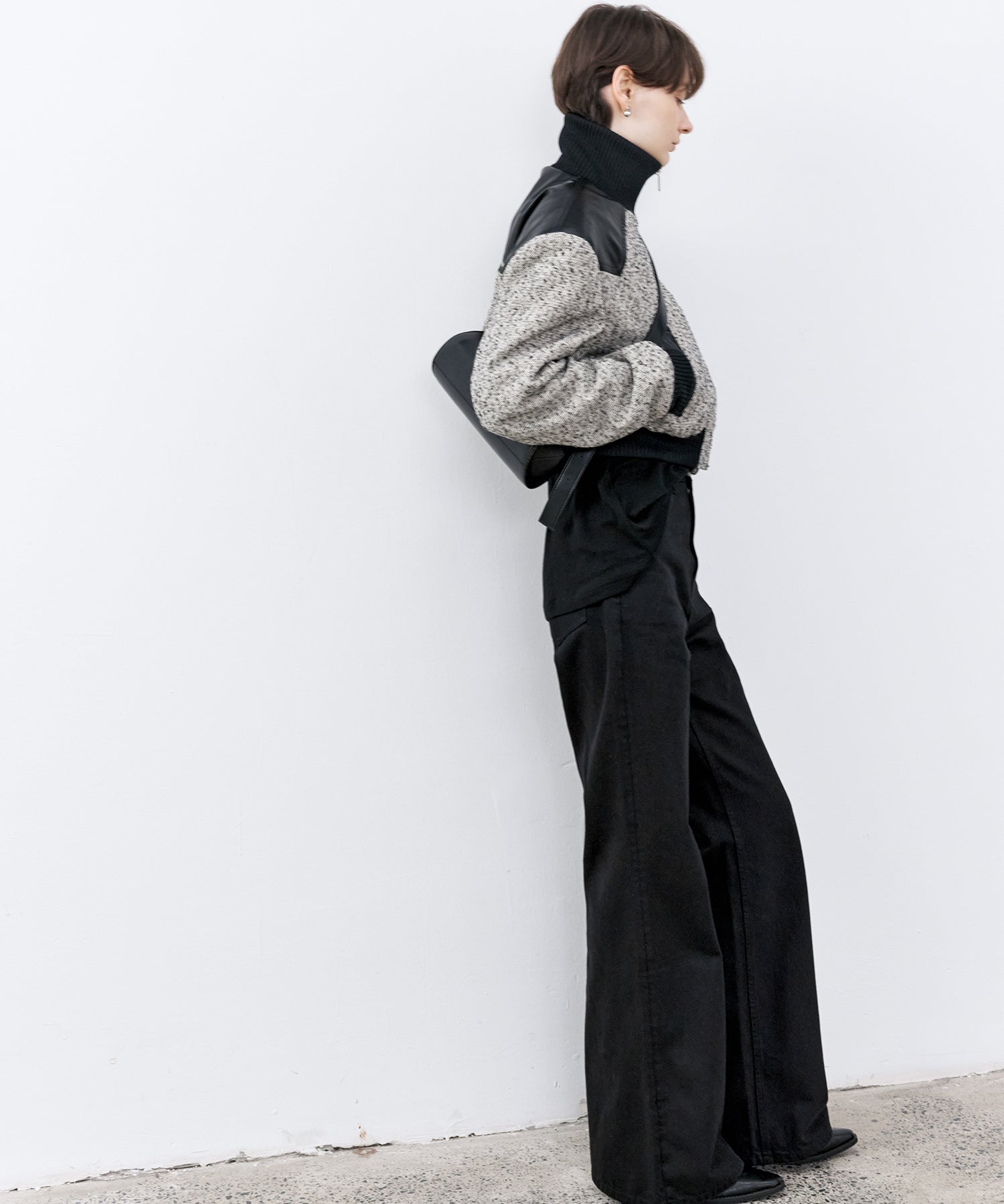 Textured Panel Short Puffer Jacket with Ribbed Stand Collar