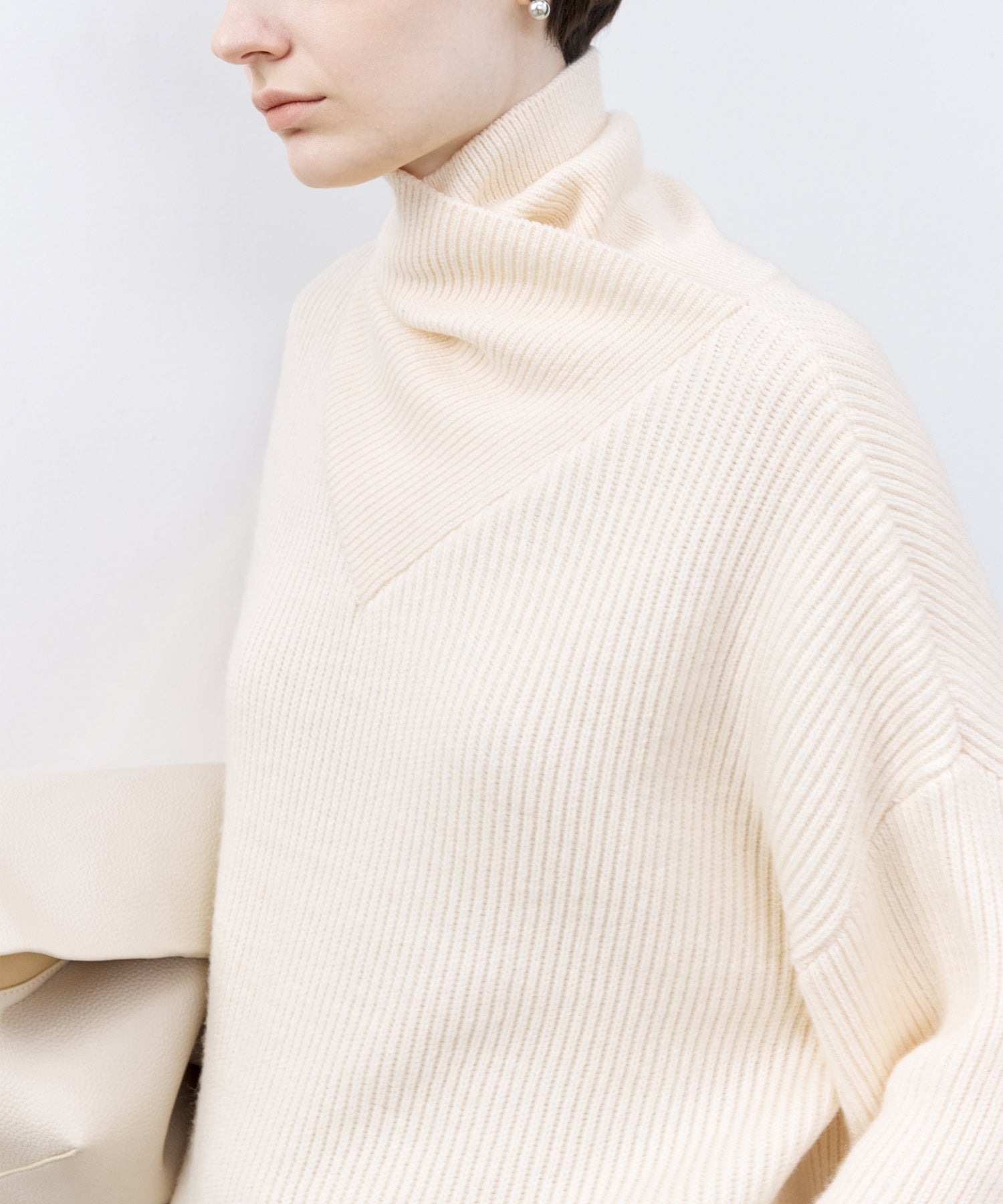 Relaxed Fit Wool-Blend Sweater with Crossed High Neck