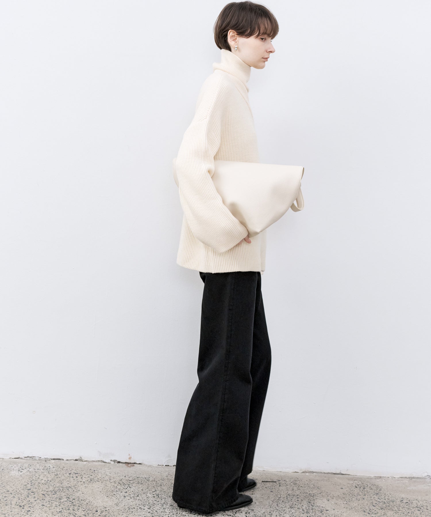Relaxed Fit Wool-Blend Sweater with Crossed High Neck