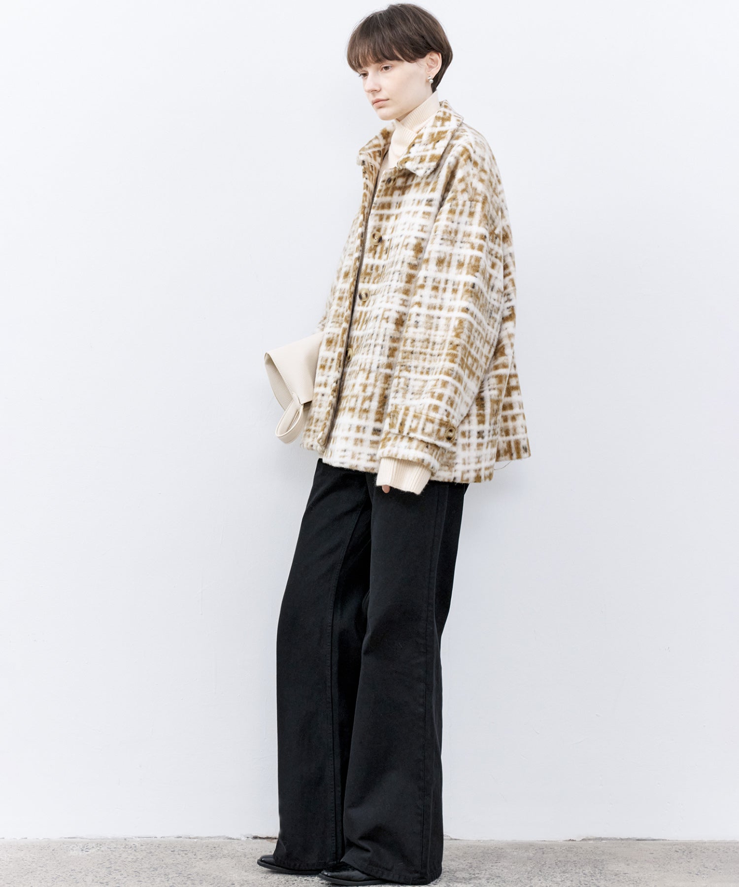 Hazy Plaid Tailored Wool Short Over-coat