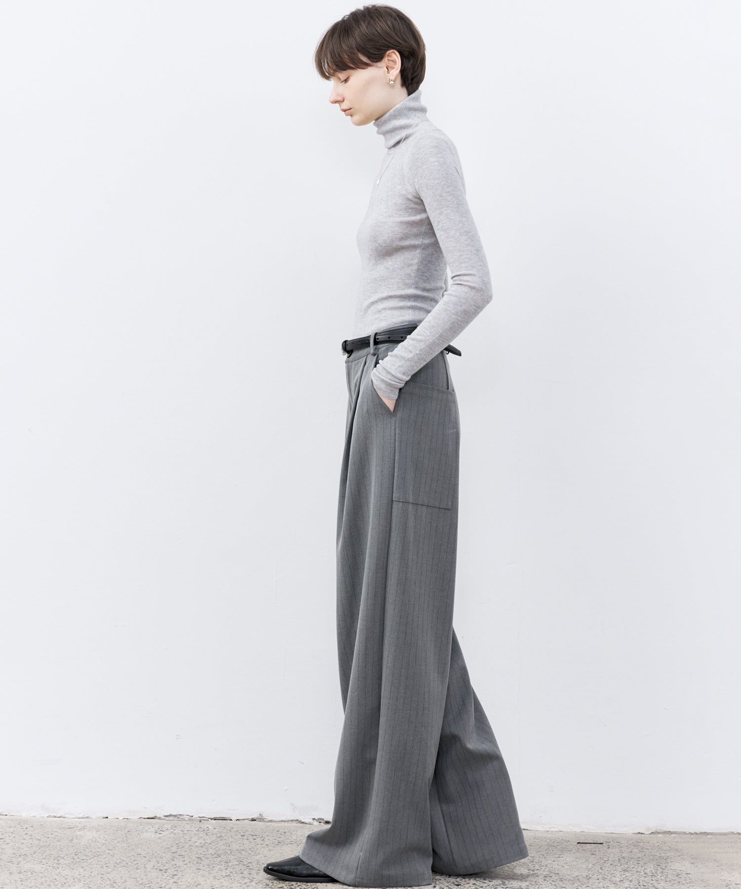 High-Waisted Striped Wide Slacks