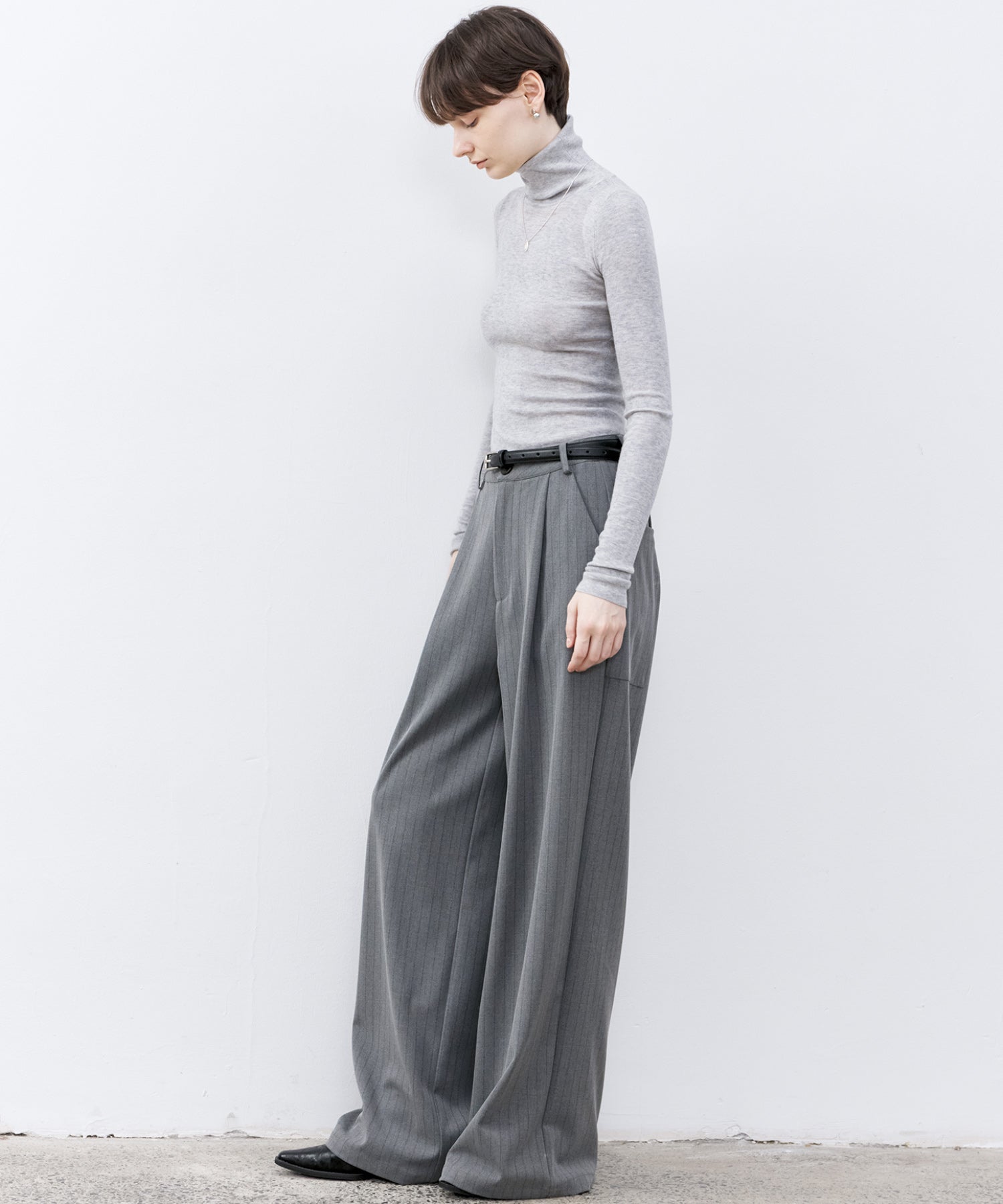 High-Waisted Striped Wide Slacks
