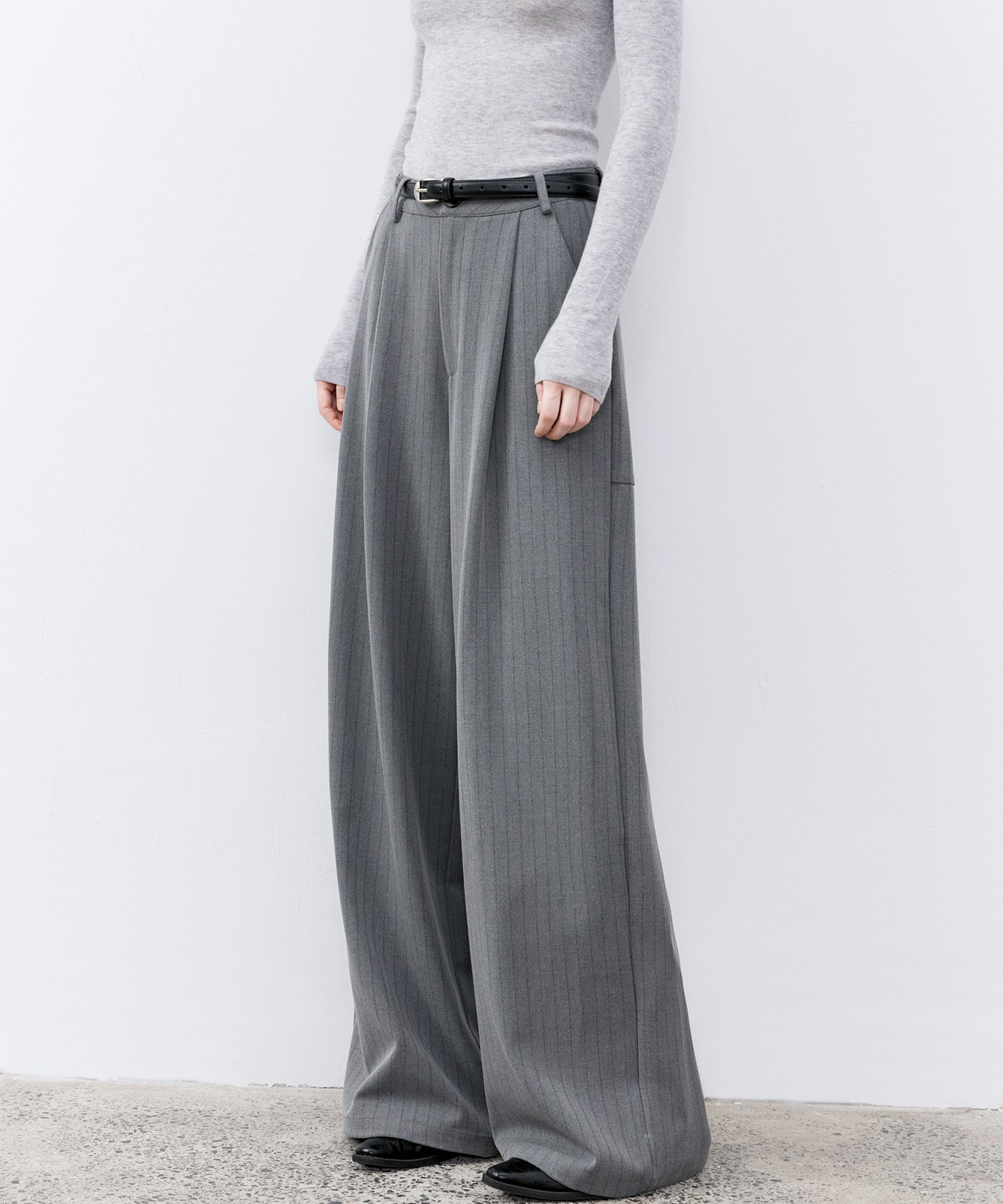 High-Waisted Striped Wide Slacks