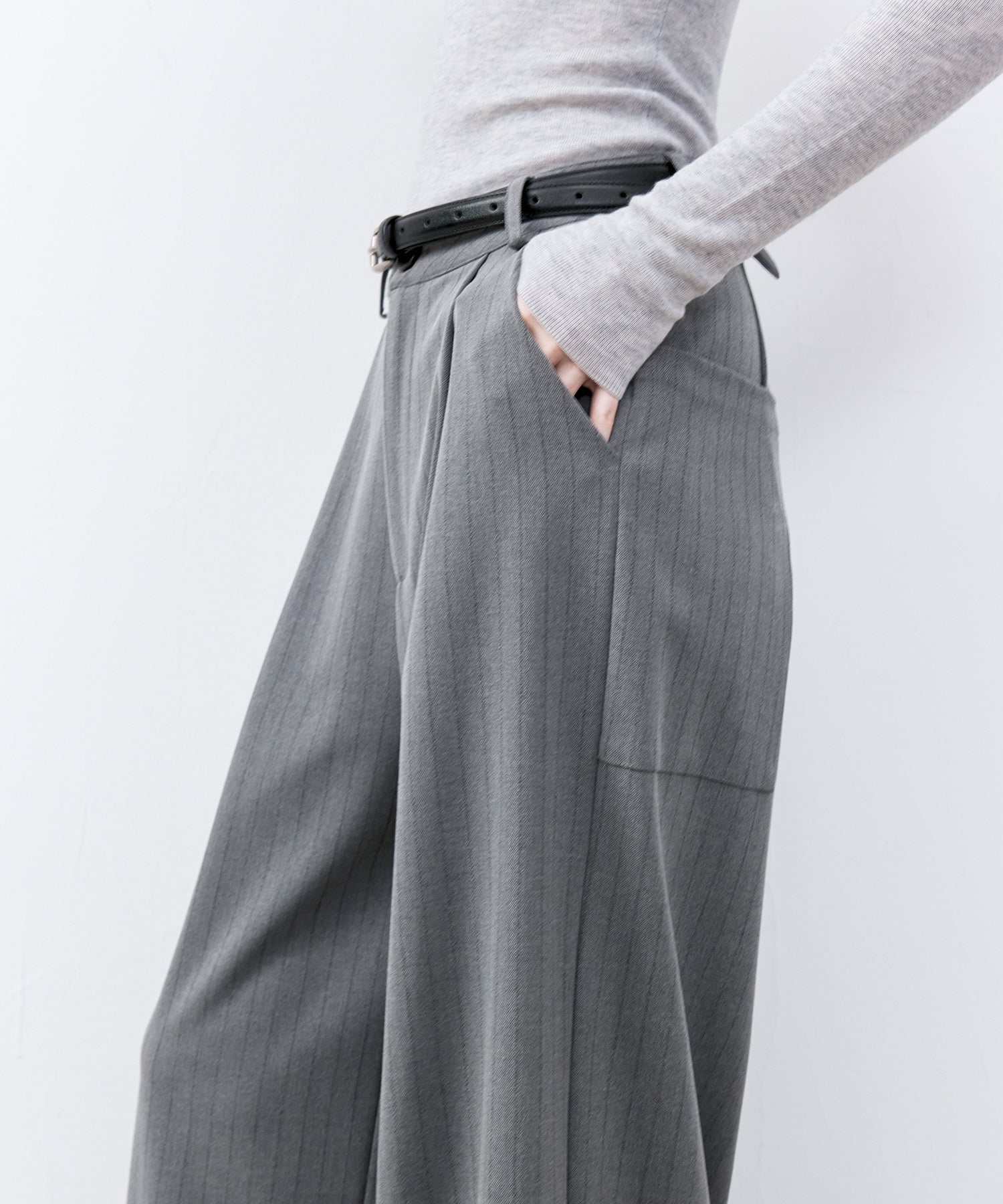 High-Waisted Striped Wide Slacks