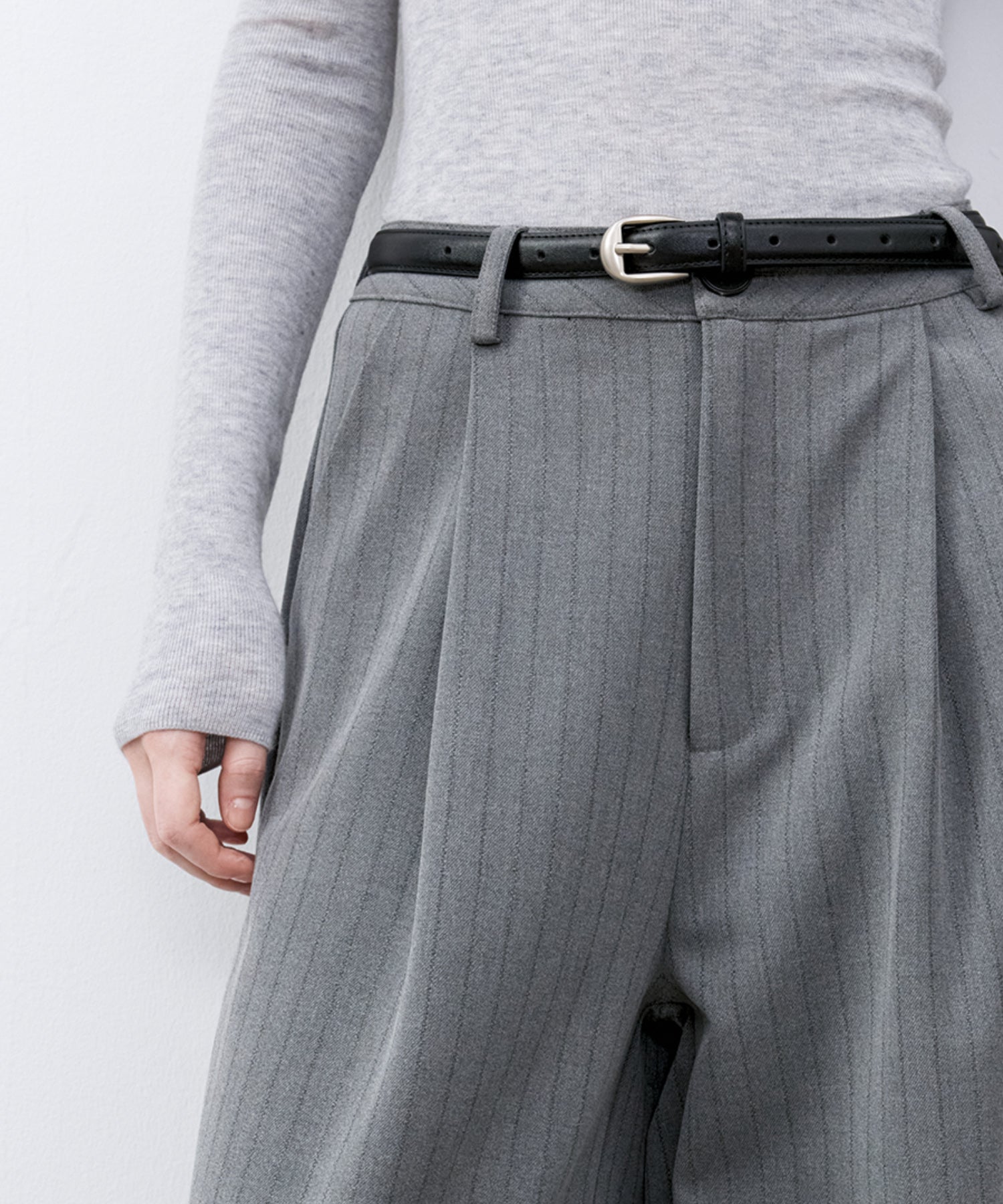 High-Waisted Striped Wide Slacks