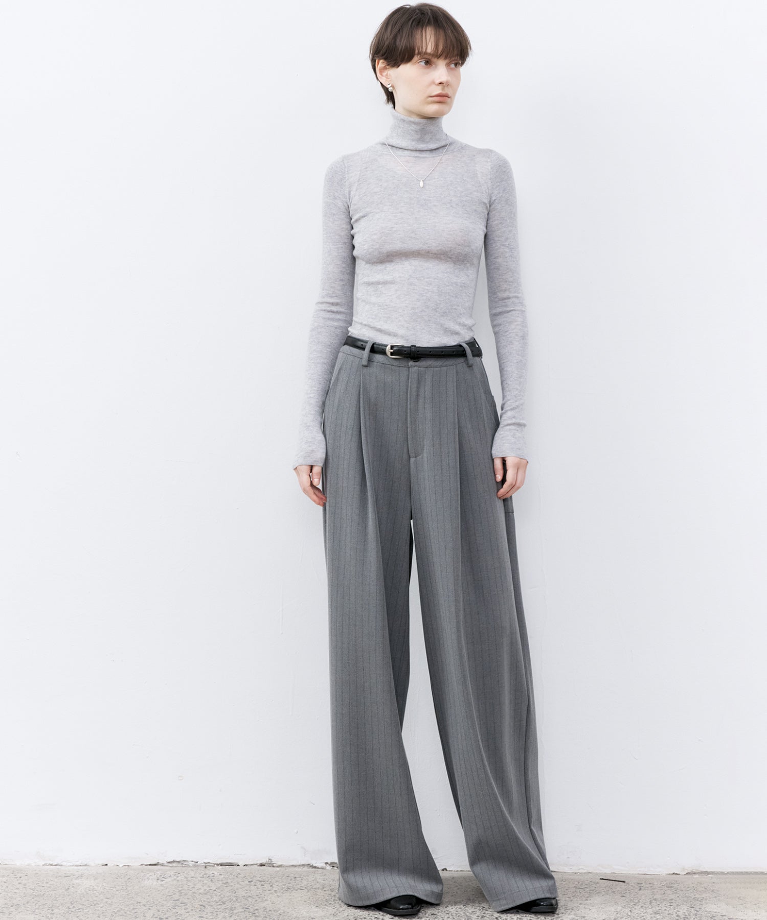High-Waisted Striped Wide Slacks