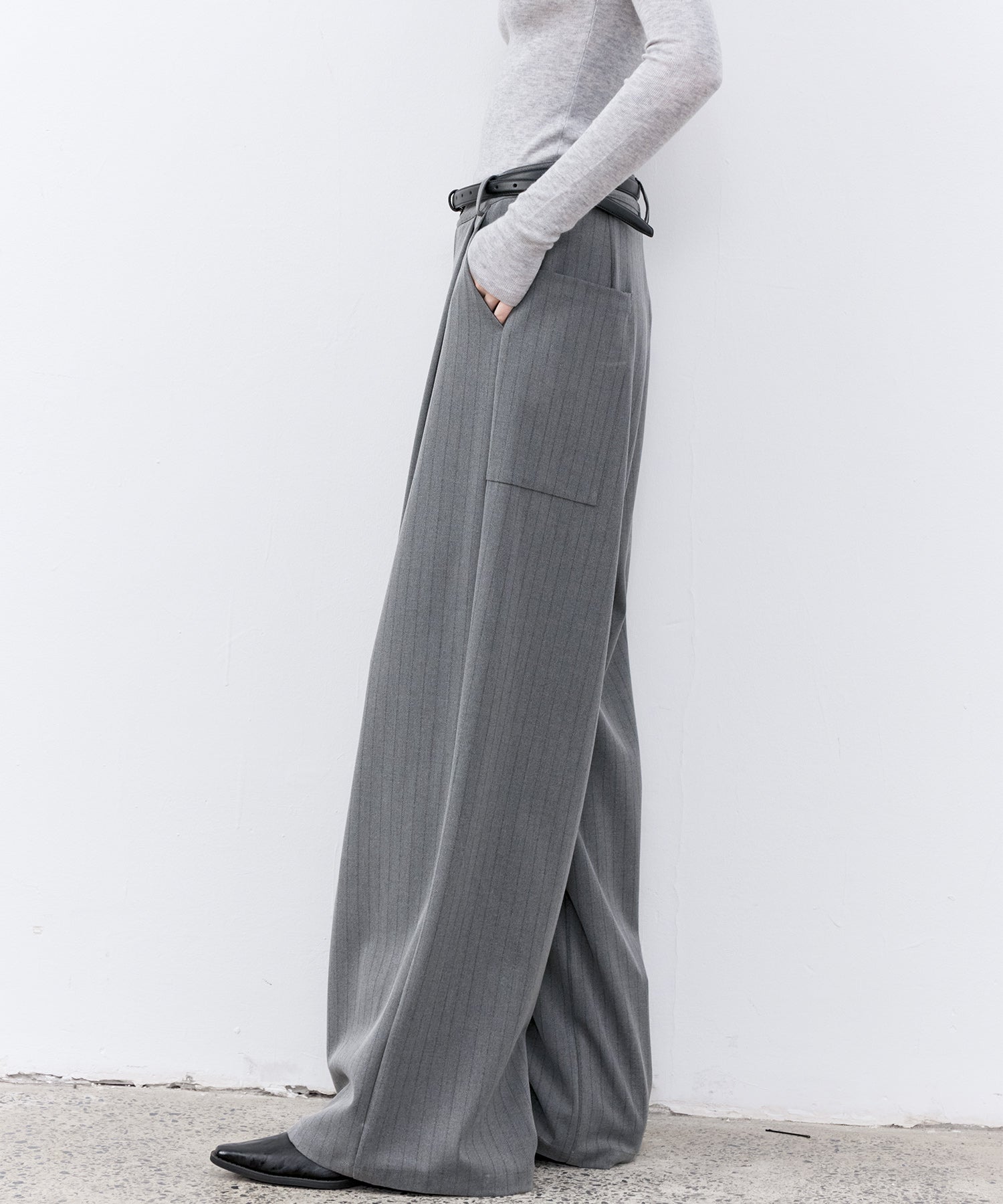 High-Waisted Striped Wide Slacks