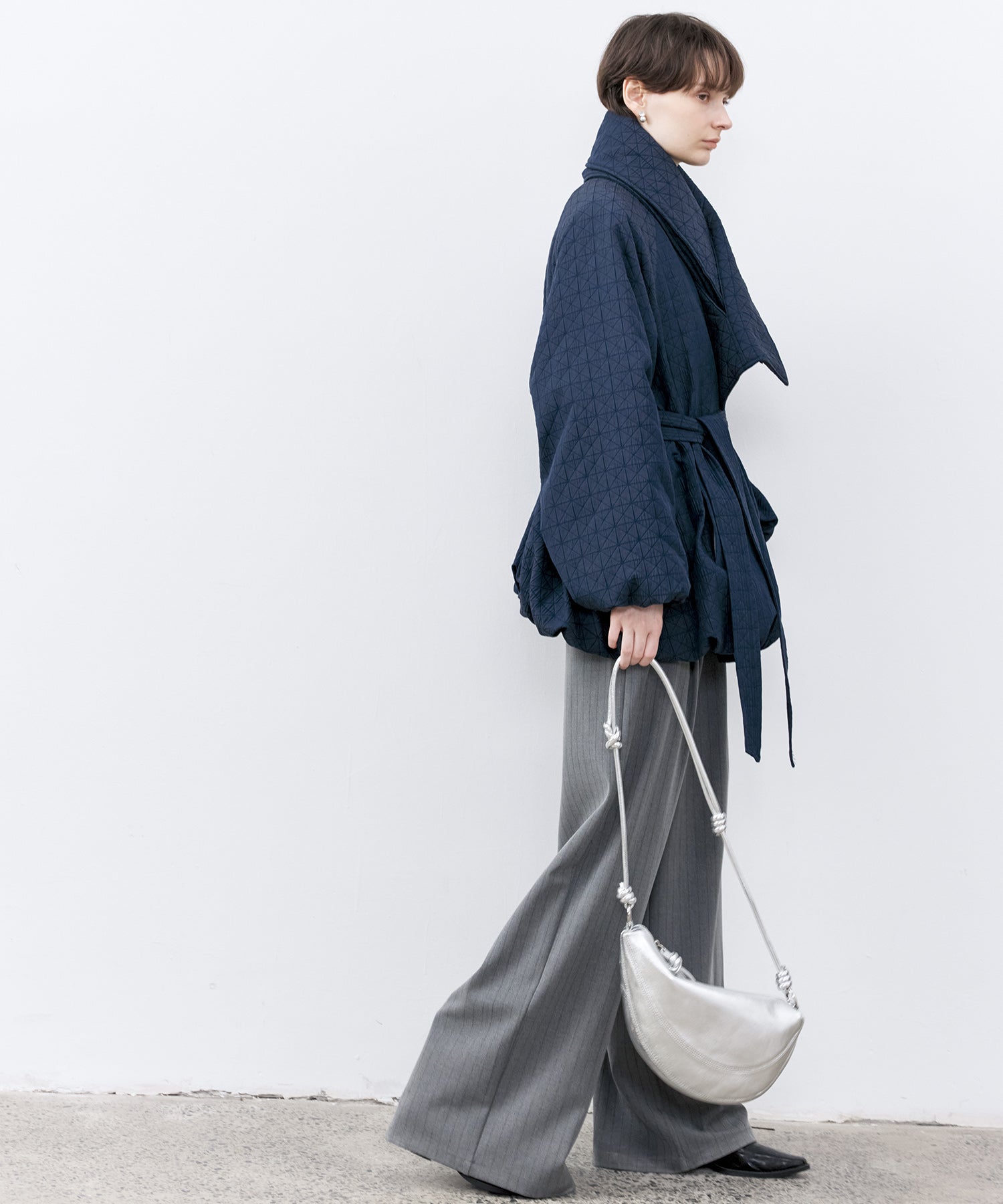 Diamond Jacquard Quilted Down Coat – Belt & Scarf Set