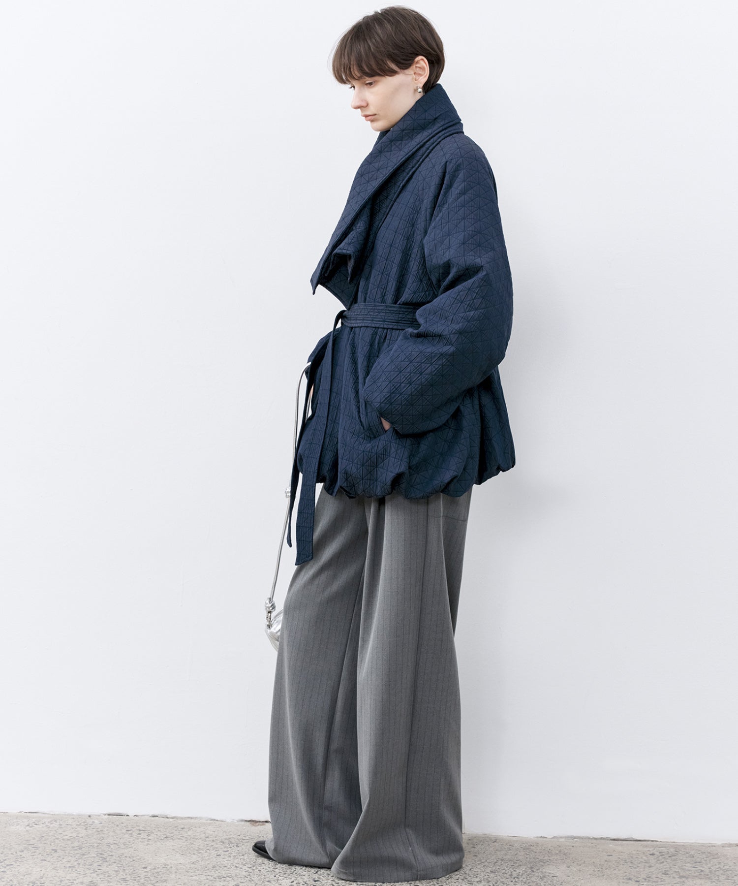 Diamond Jacquard Quilted Down Coat – Belt & Scarf Set