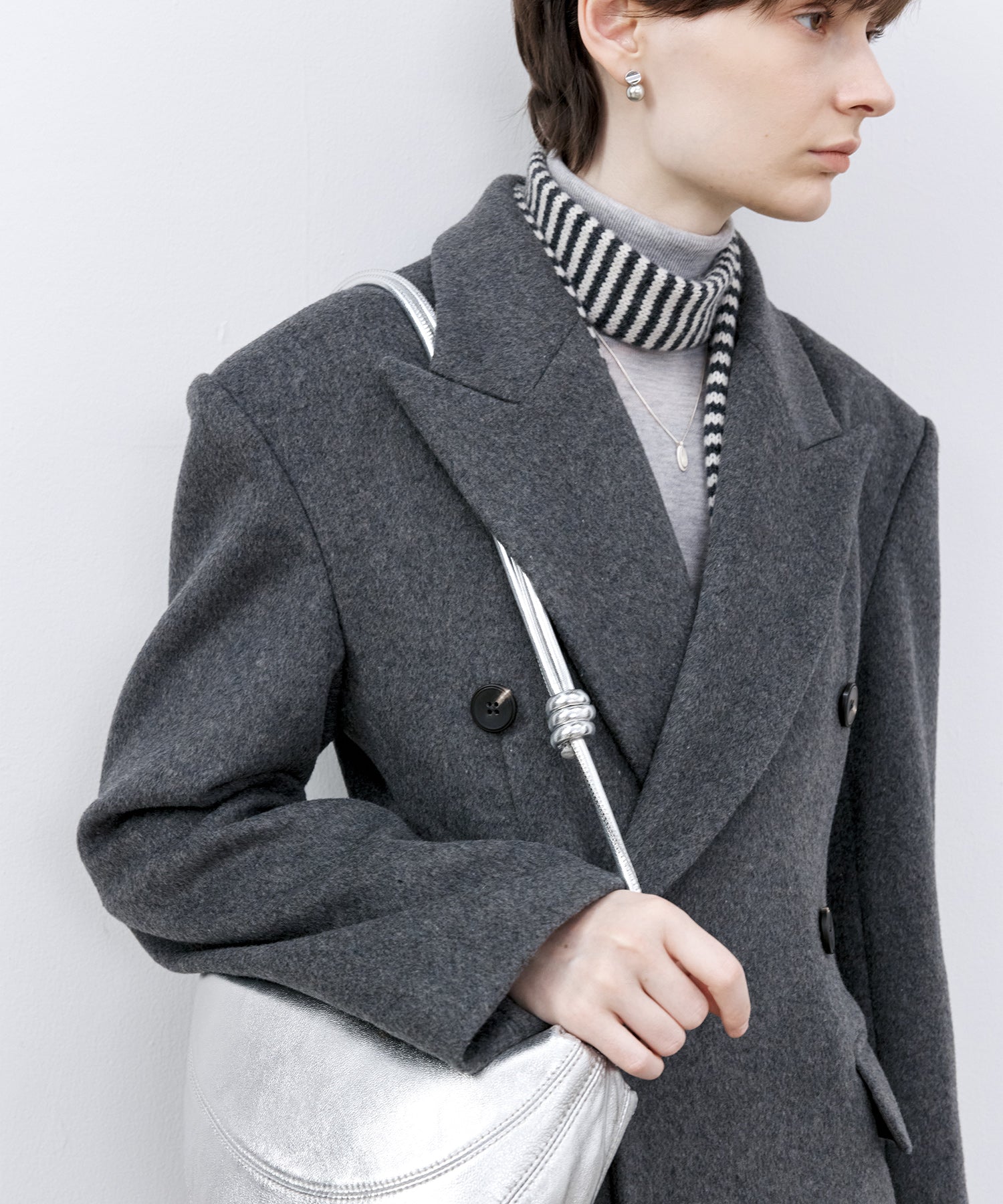 Structured Wool Long Coat with Padded Shoulders