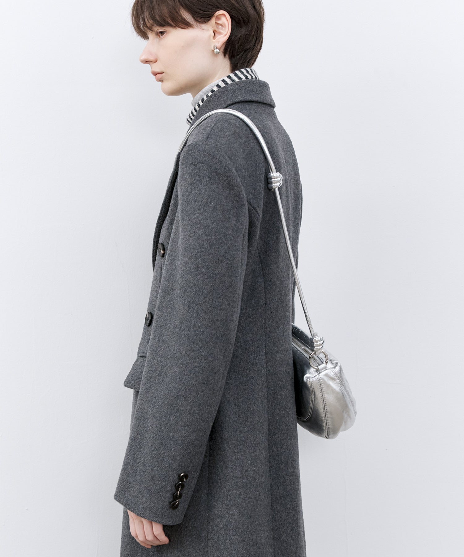 Structured Wool Long Coat with Padded Shoulders