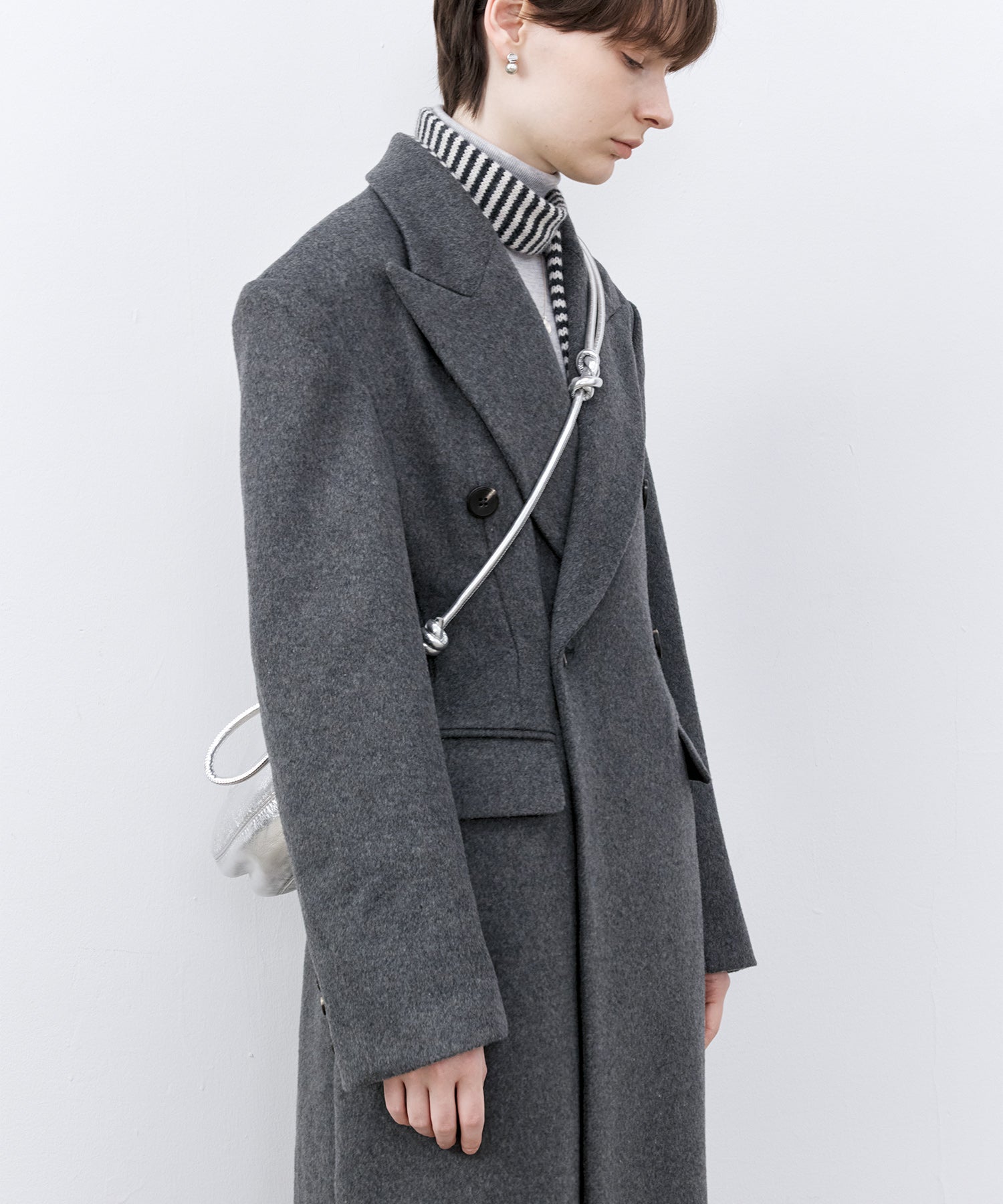 Structured Wool Long Coat with Padded Shoulders