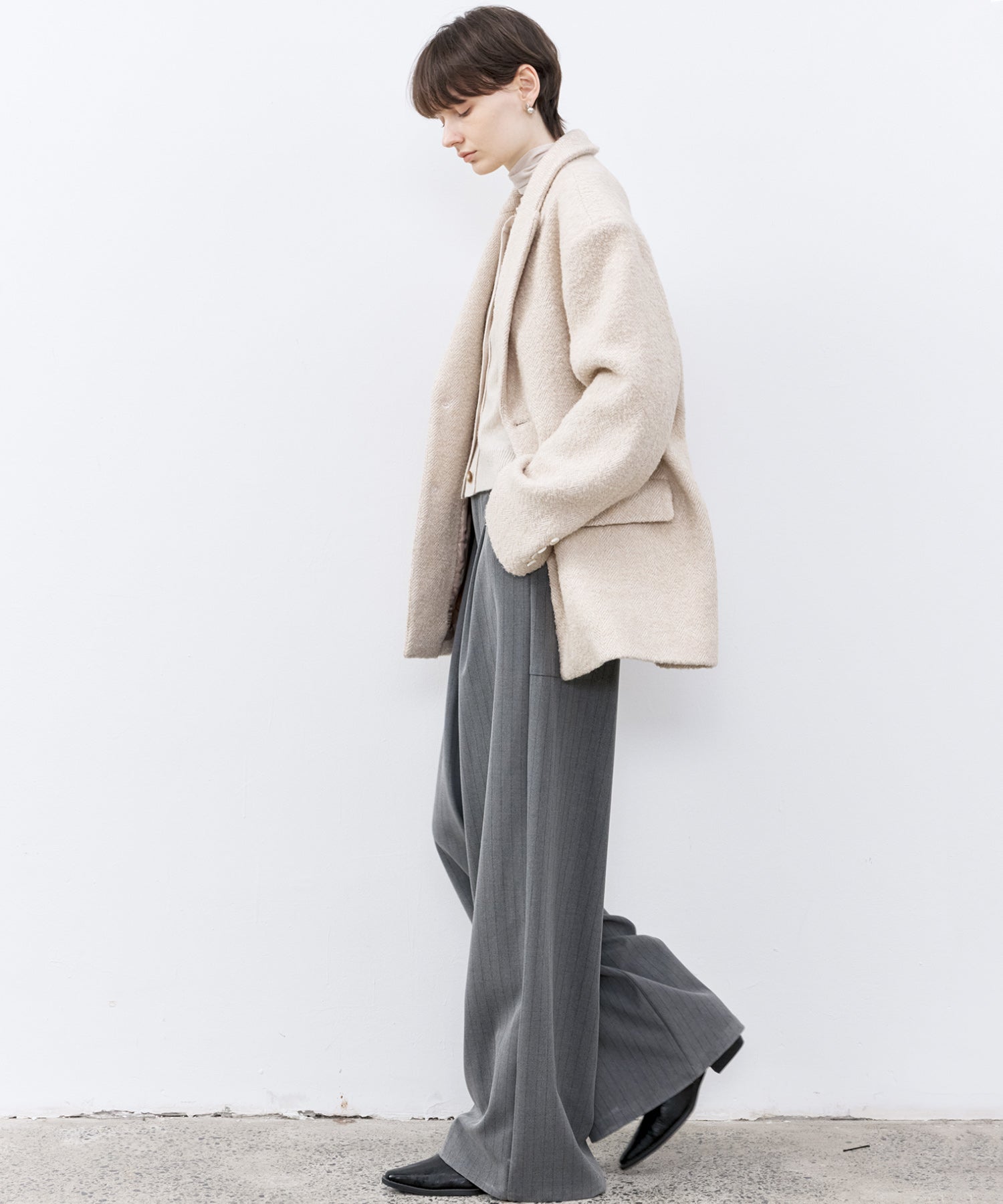 Wool-Blend Oversized Tailored Jacket with Shoulder Pads