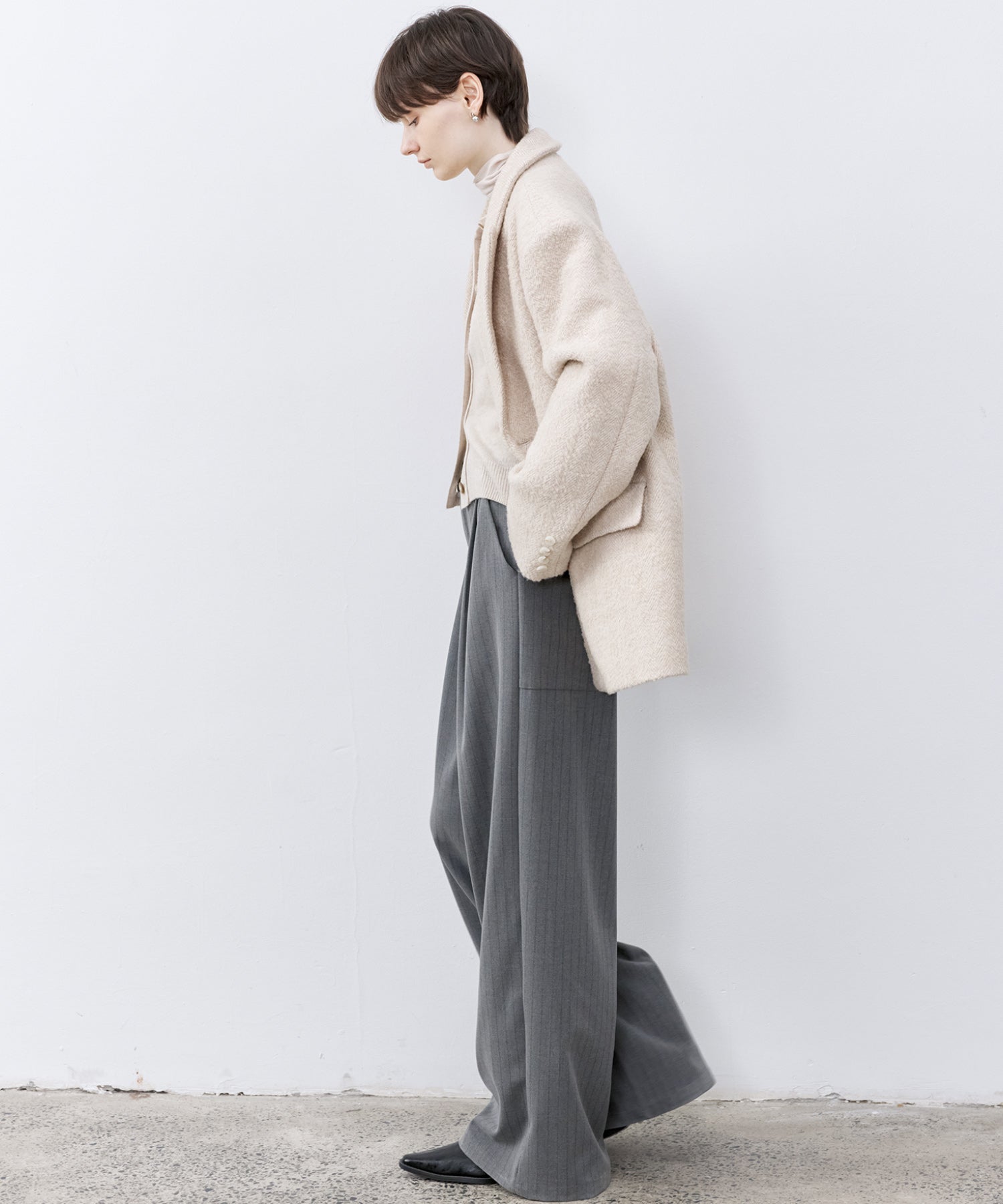 Wool-Blend Oversized Tailored Jacket with Shoulder Pads