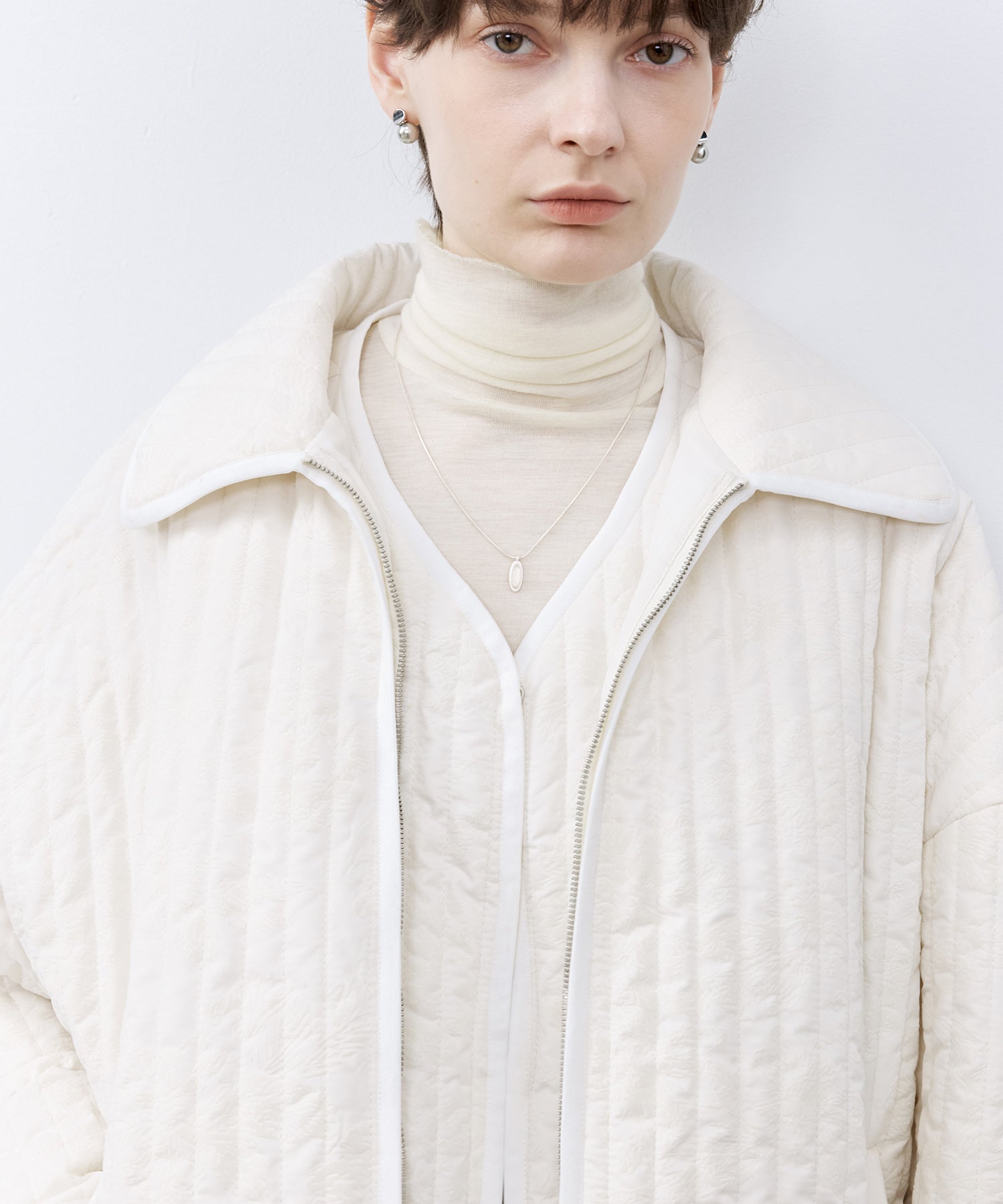 Draped Texture Wool Turtleneck Long Sleeve Top
