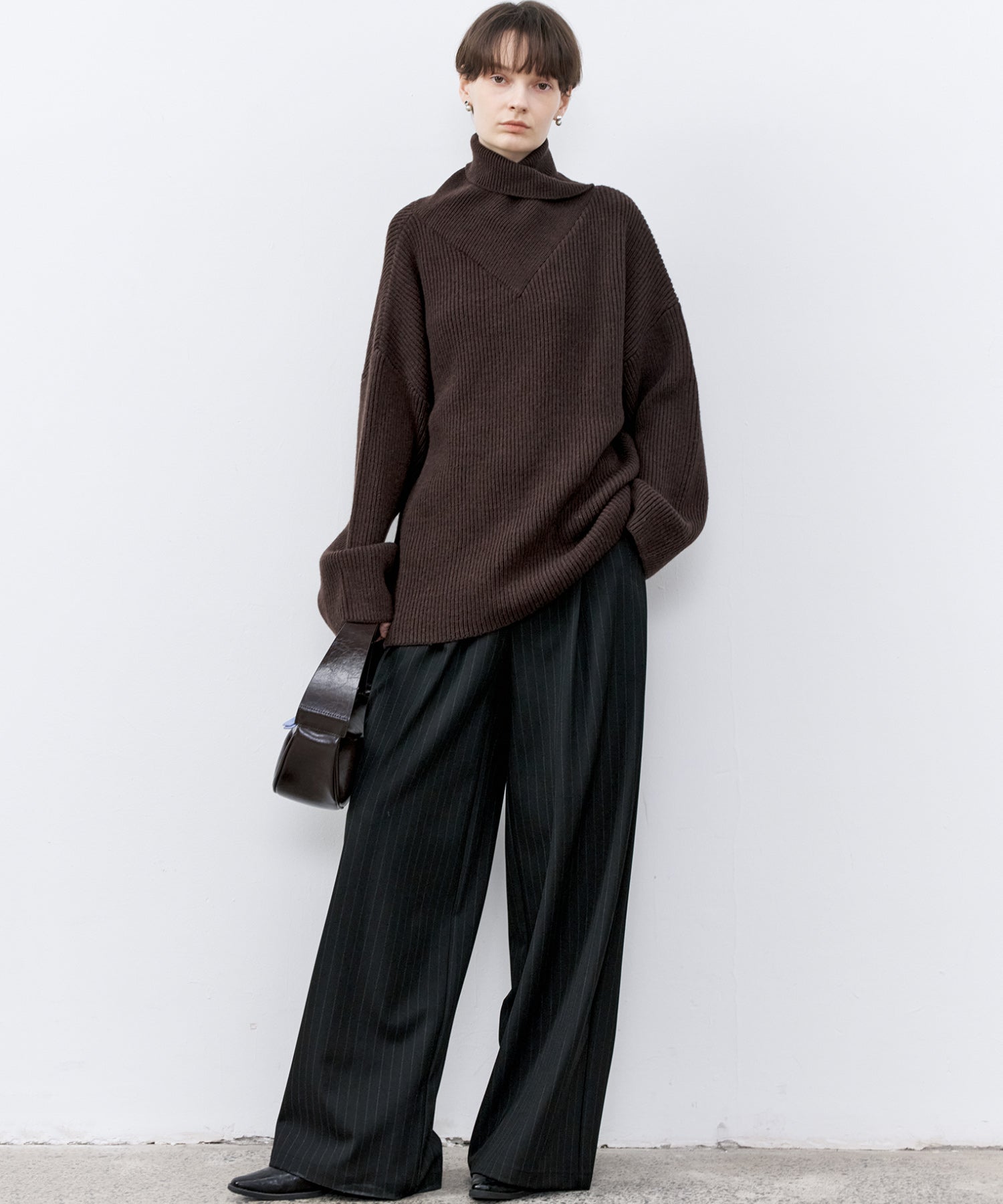 Relaxed Fit Wool-Blend Sweater with Crossed High Neck