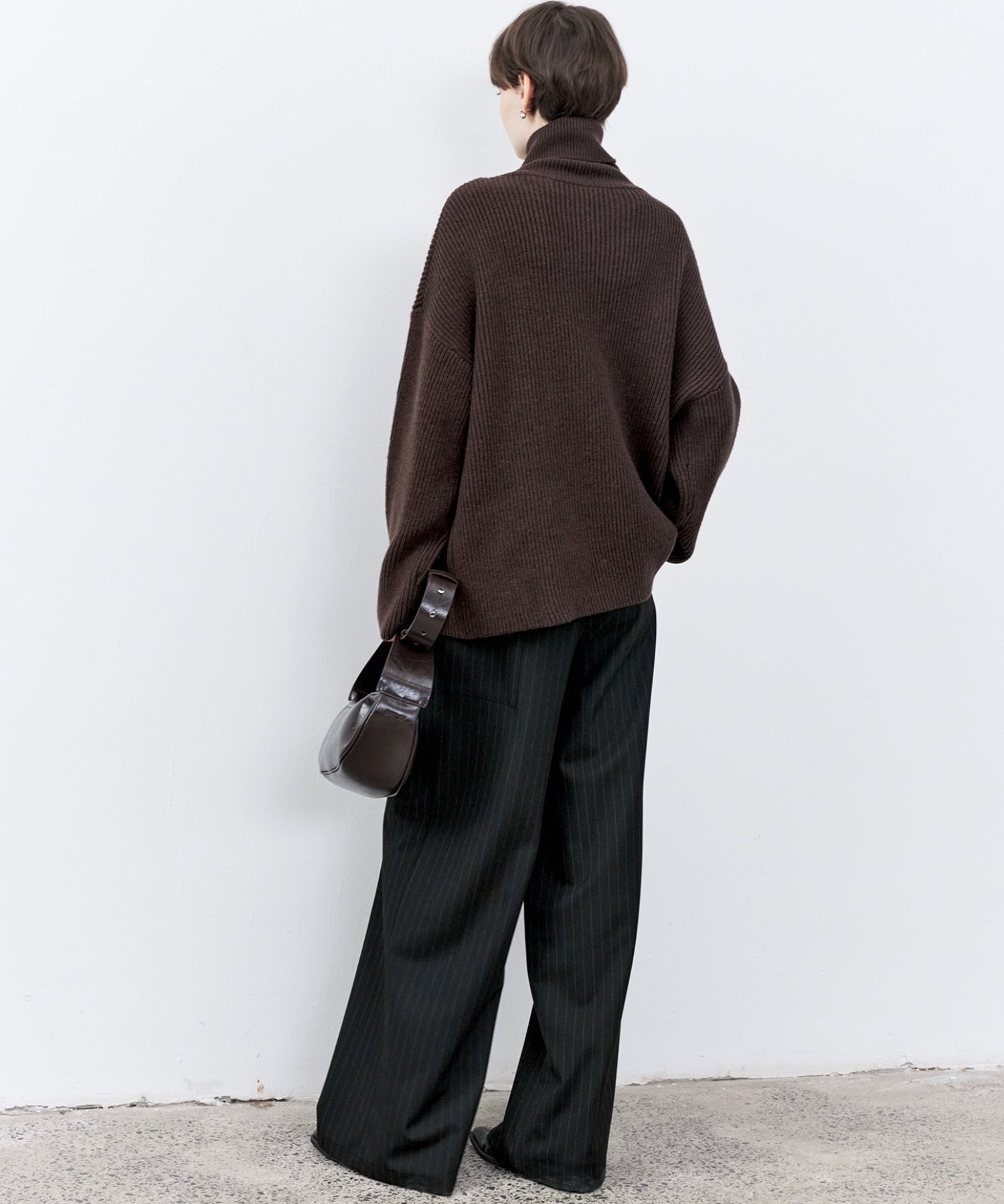 Relaxed Fit Wool-Blend Sweater with Crossed High Neck