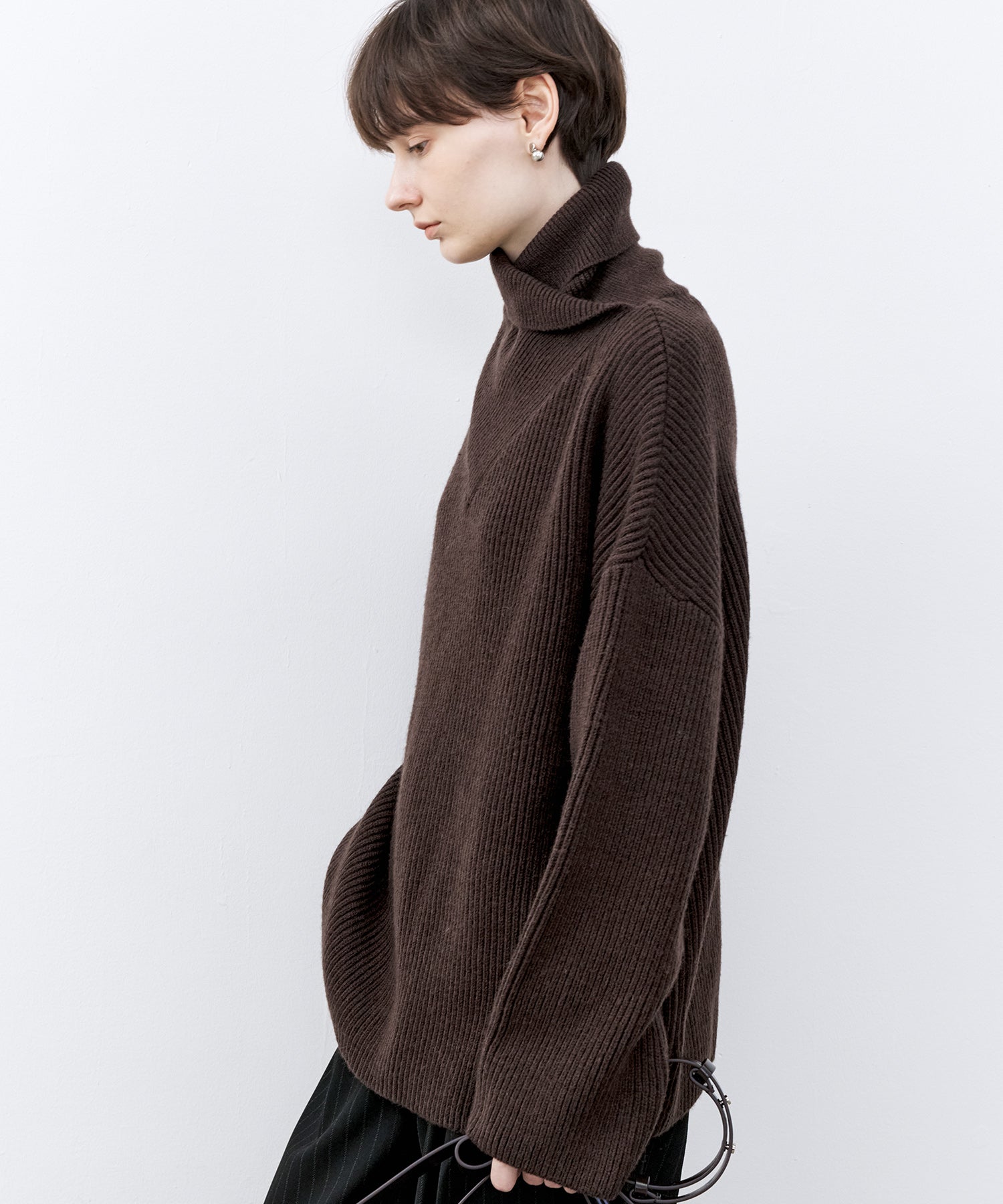 Relaxed Fit Wool-Blend Sweater with Crossed High Neck