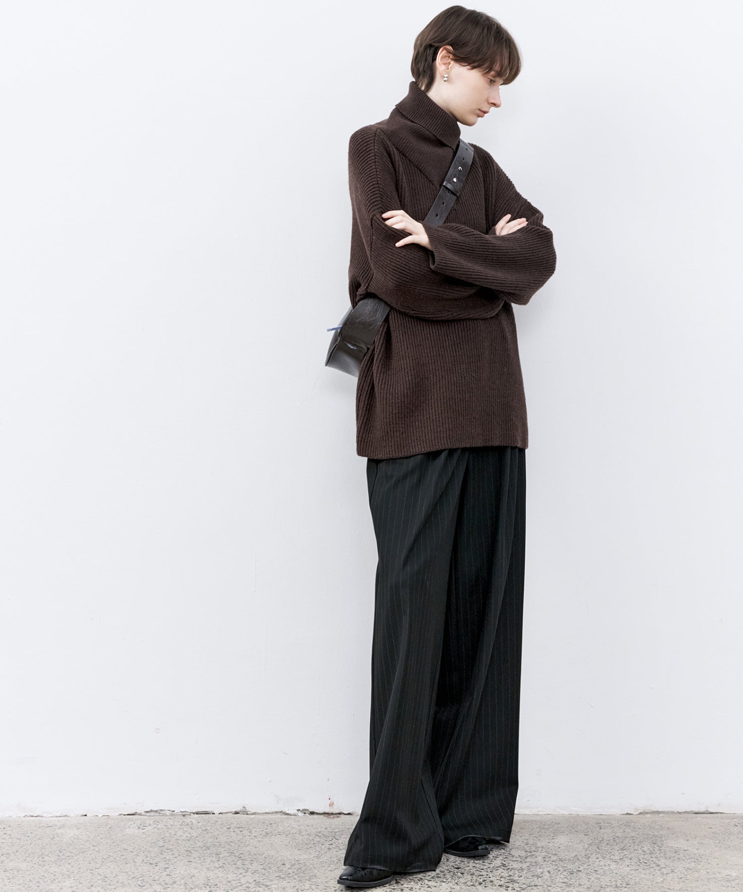 Relaxed Fit Wool-Blend Sweater with Crossed High Neck
