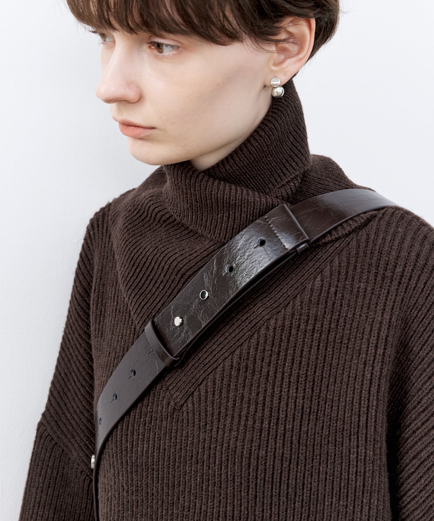 Relaxed Fit Wool-Blend Sweater with Crossed High Neck