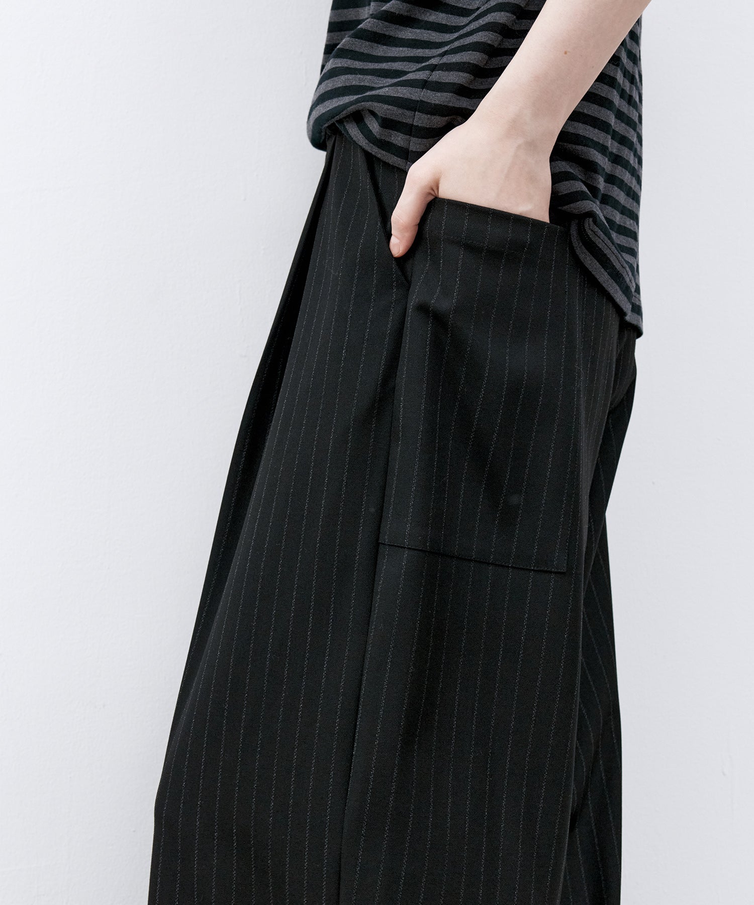 High-Waisted Striped Wide Slacks
