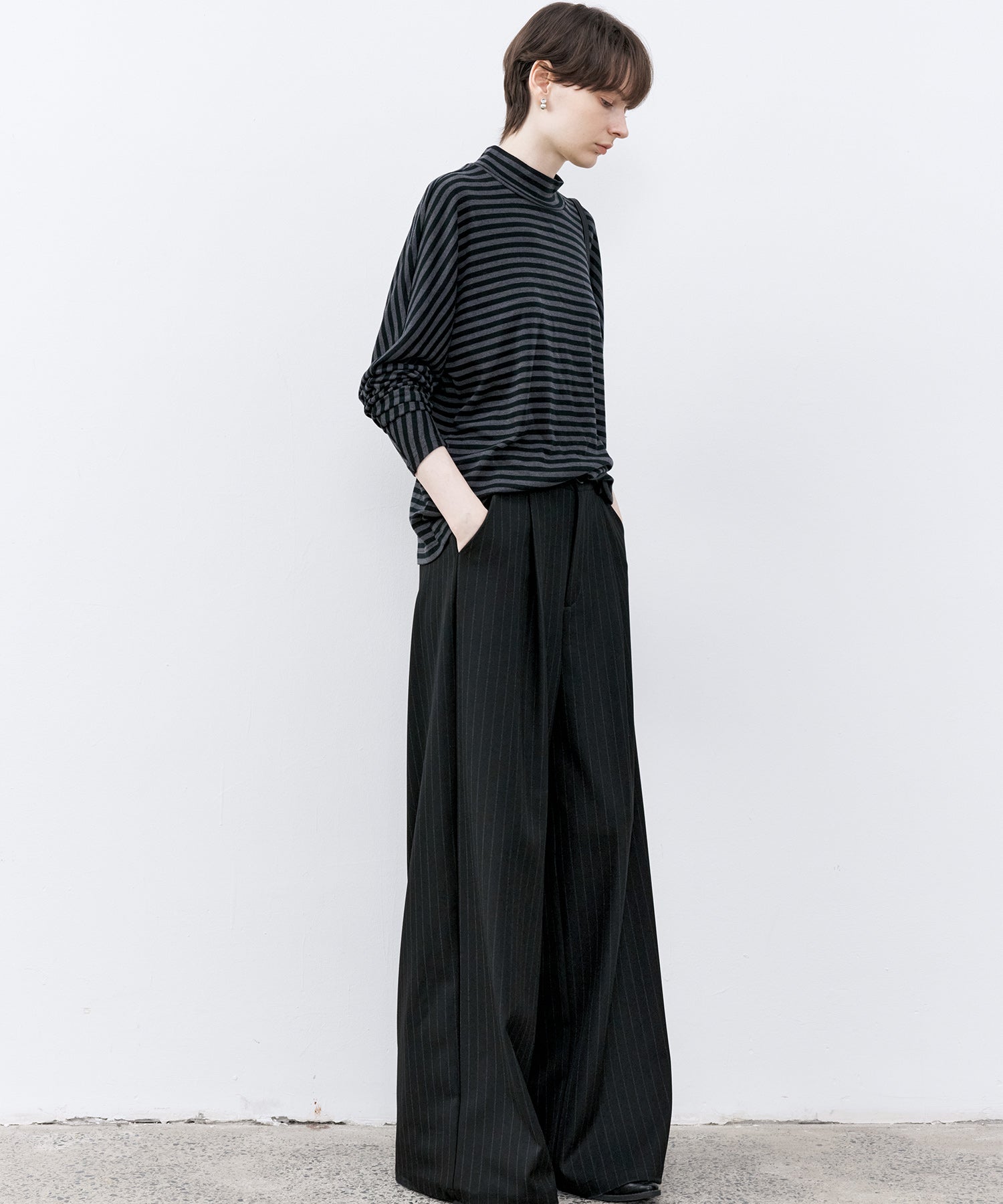 High-Waisted Striped Wide Slacks
