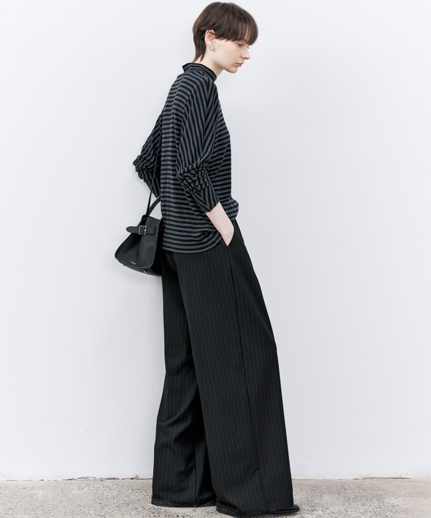 High-Waisted Striped Wide Slacks