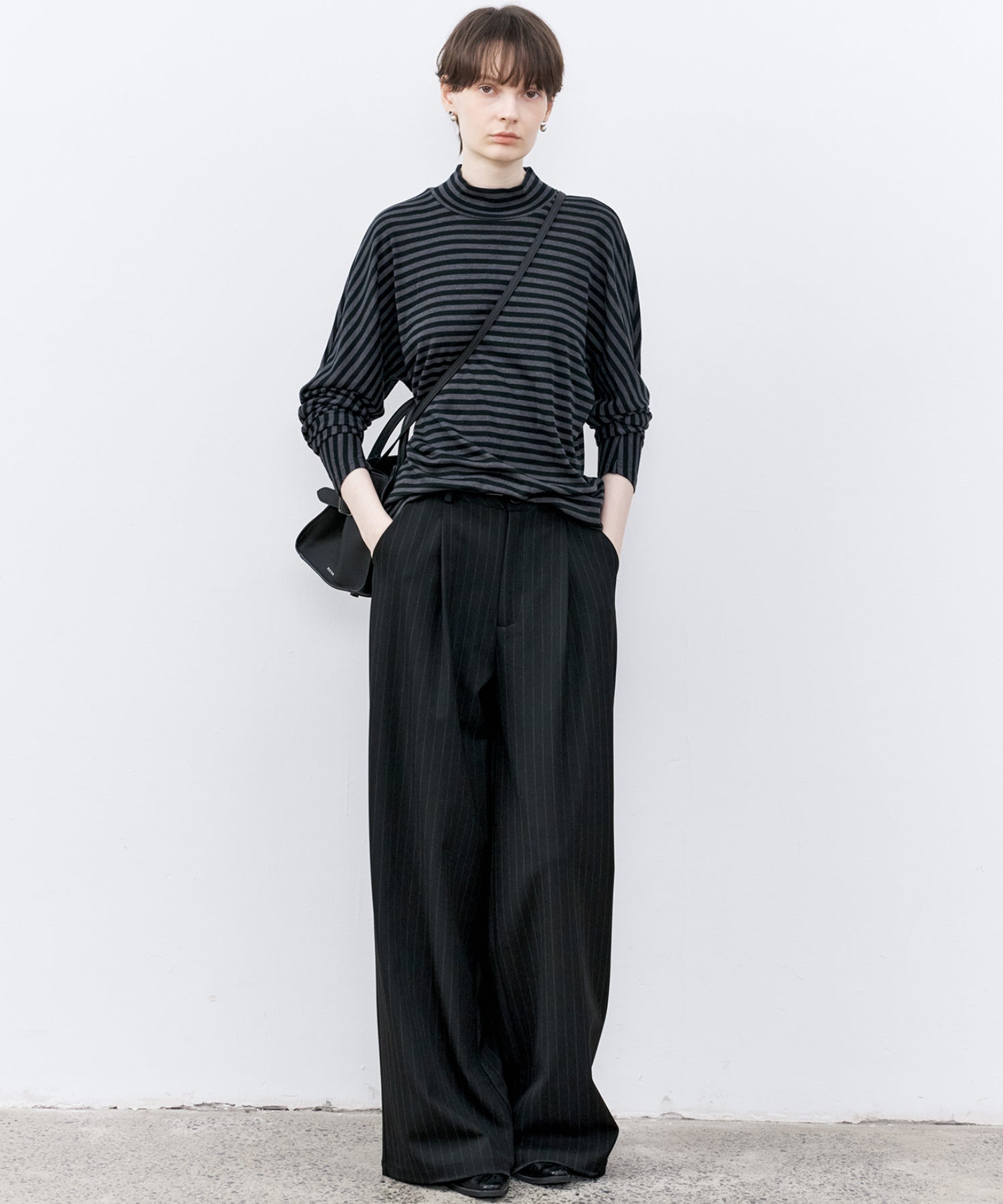 High-Waisted Striped Wide Slacks