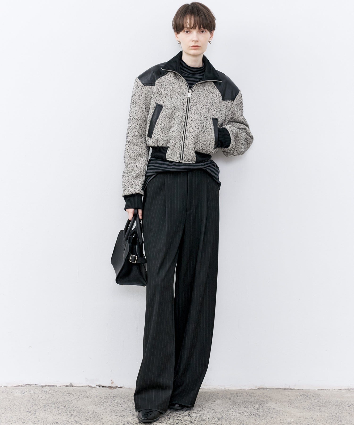 High-Waisted Striped Wide Slacks