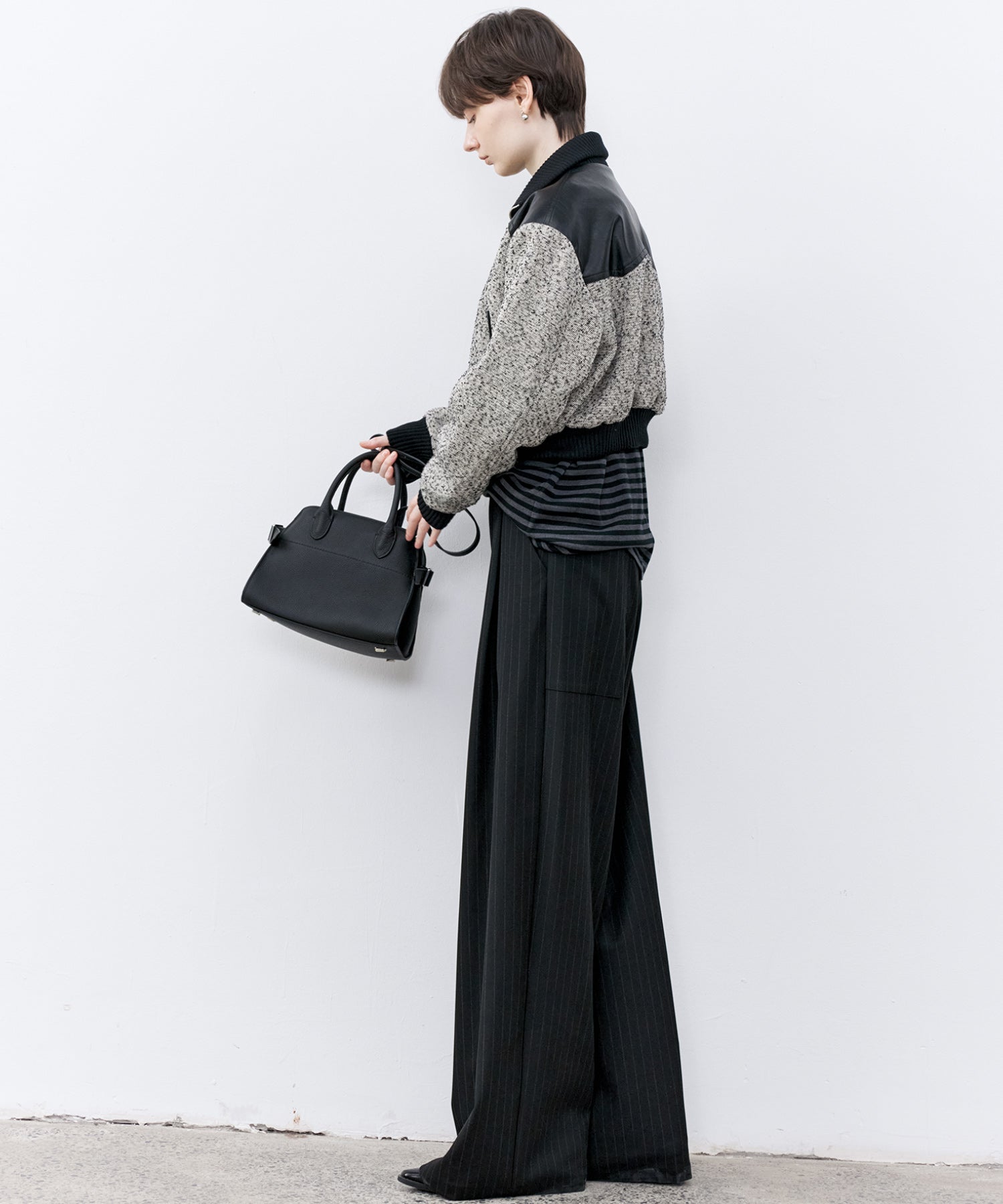 Textured Panel Short Puffer Jacket with Ribbed Stand Collar