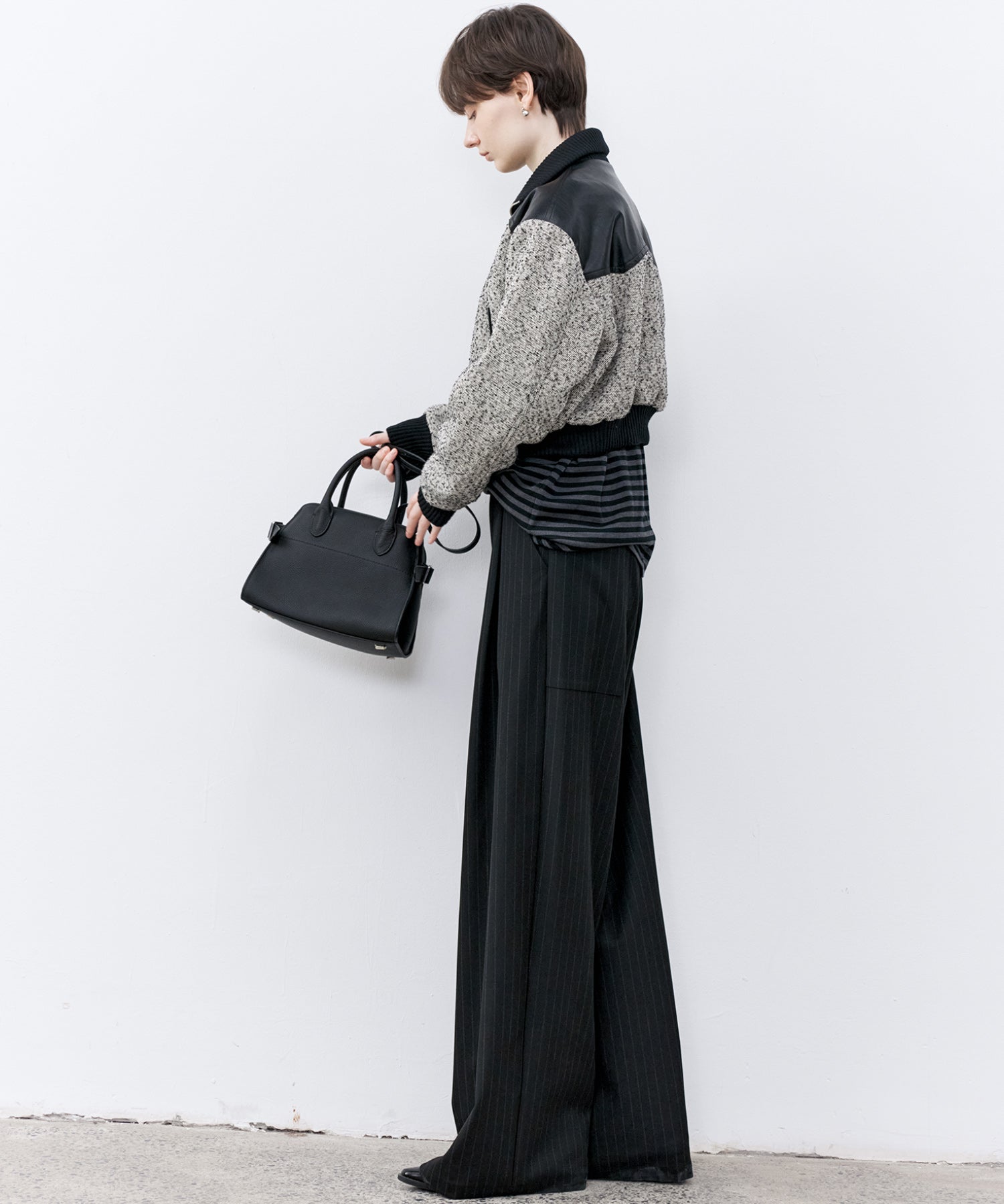 High-Waisted Striped Wide Slacks