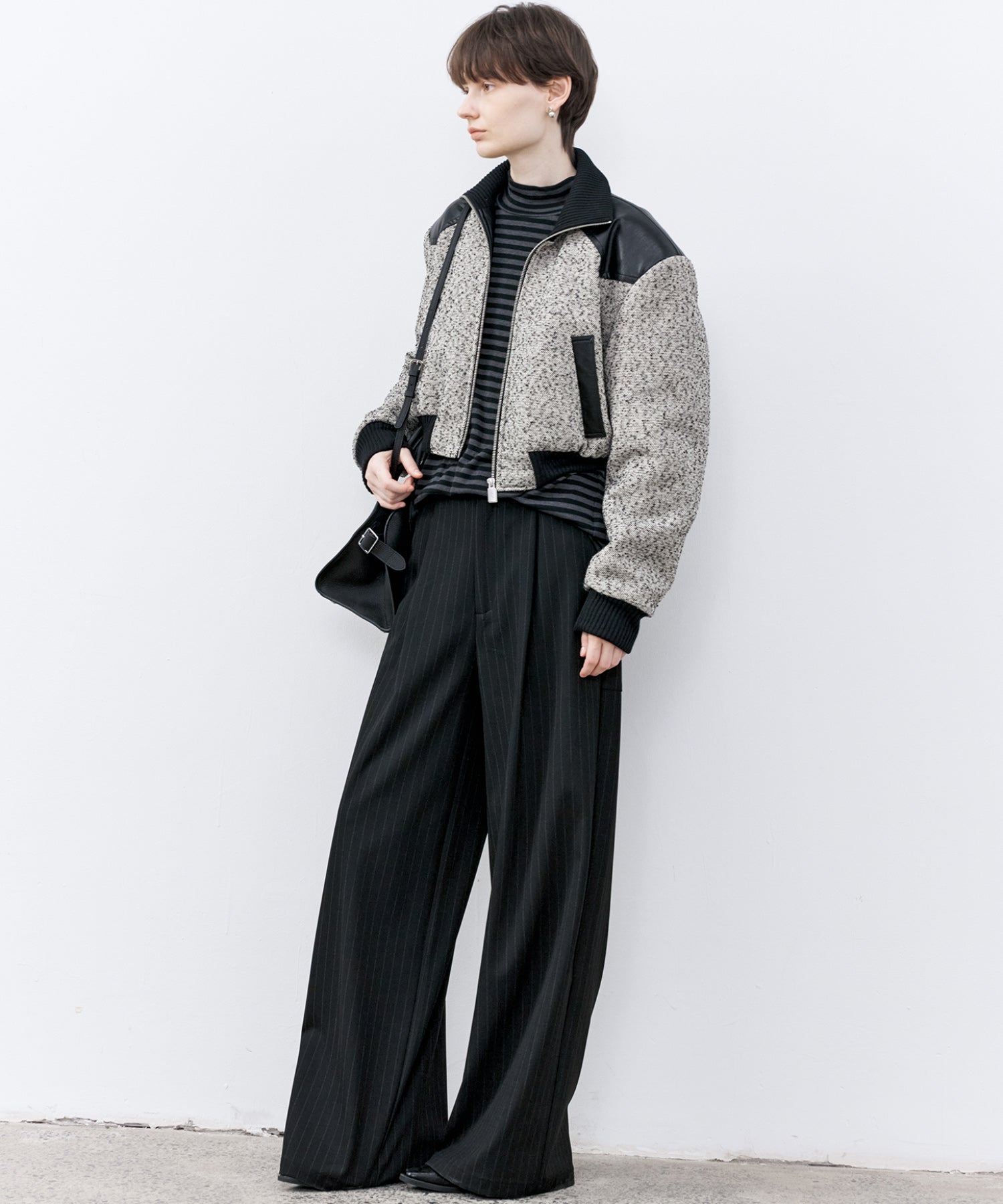 Textured Panel Short Puffer Jacket with Ribbed Stand Collar