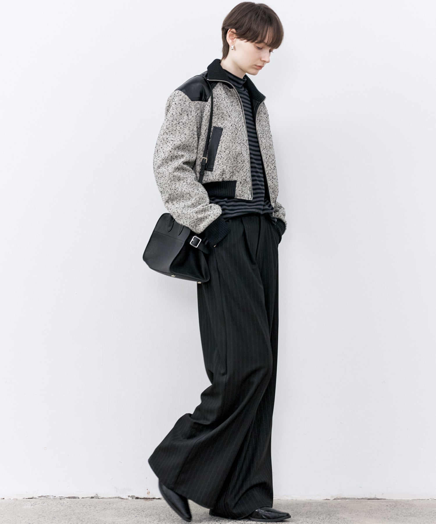 Textured Panel Short Puffer Jacket with Ribbed Stand Collar