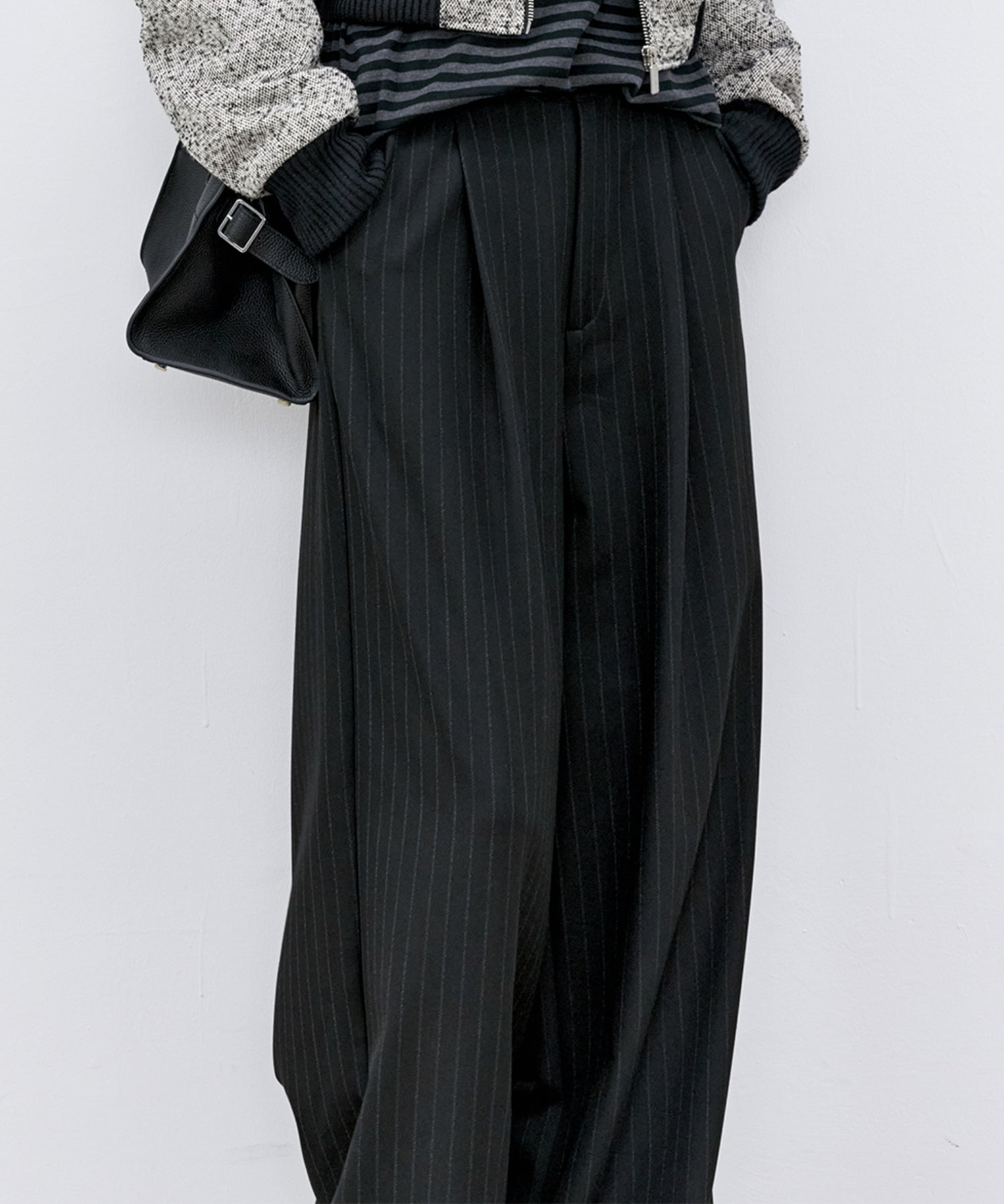 High-Waisted Striped Wide Slacks