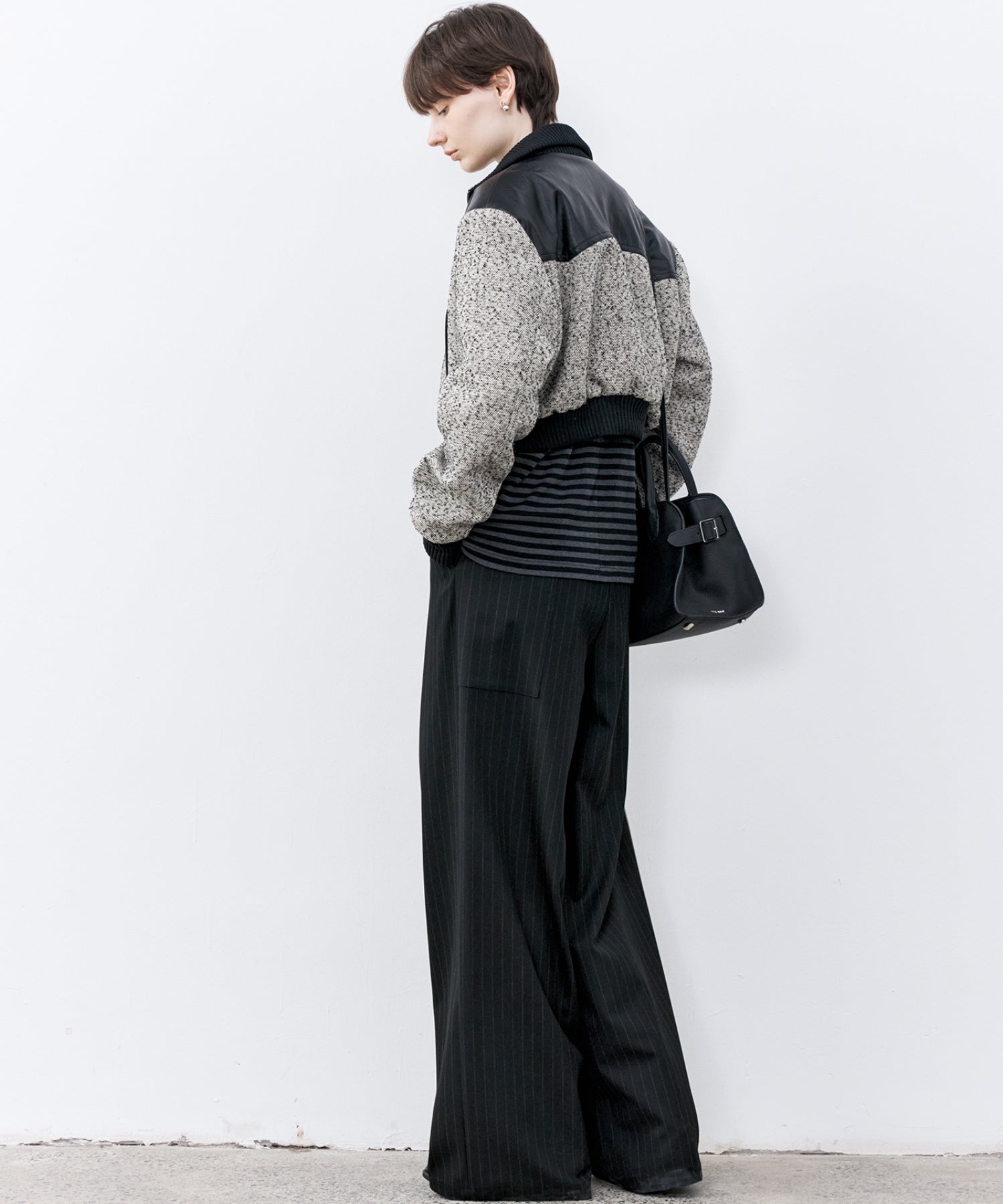 High-Waisted Striped Wide Slacks