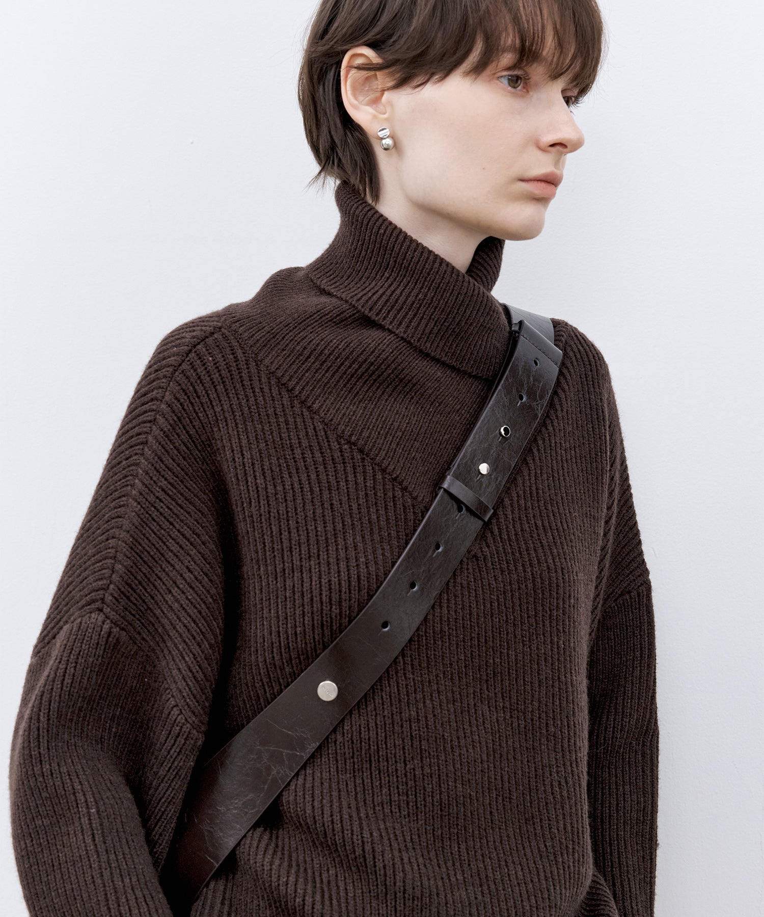 Relaxed Fit Wool-Blend Sweater with Crossed High Neck