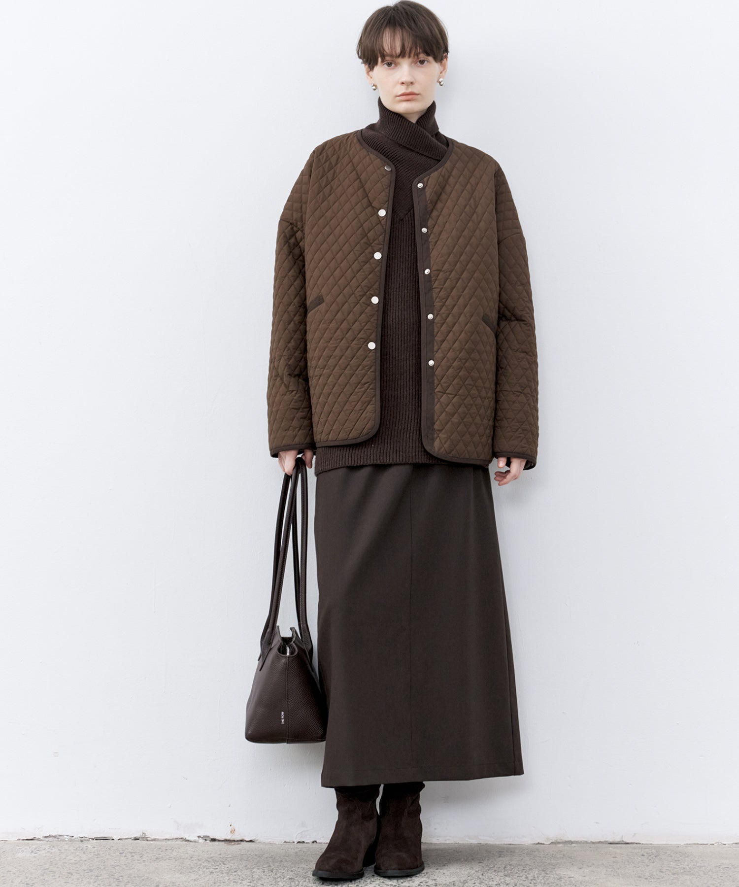 Diamond Quilted Round Neck Padded Jacket